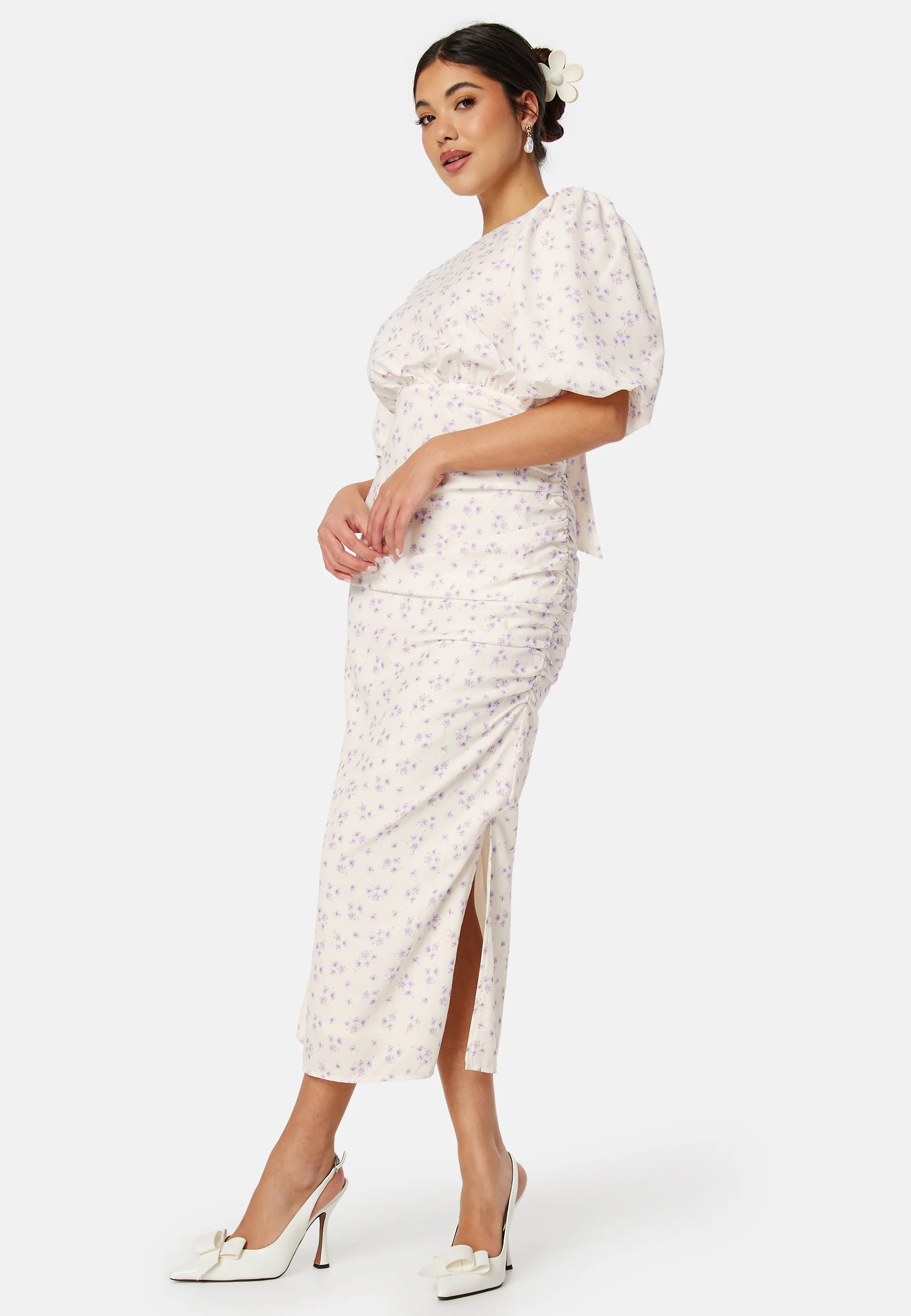 Puff Sleeve Bow Midi Dress