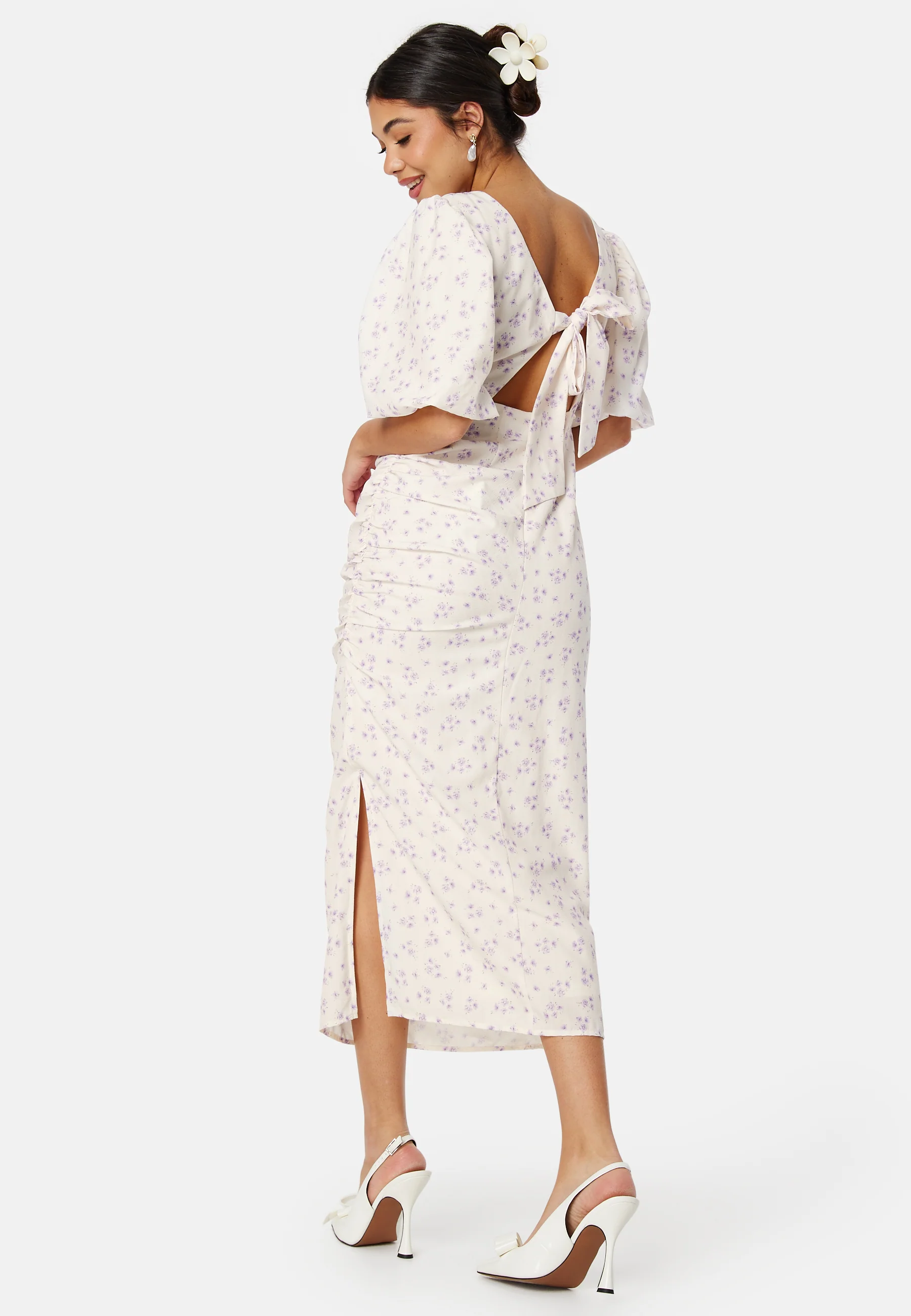 Puff Sleeve Bow Midi Dress - Image 3