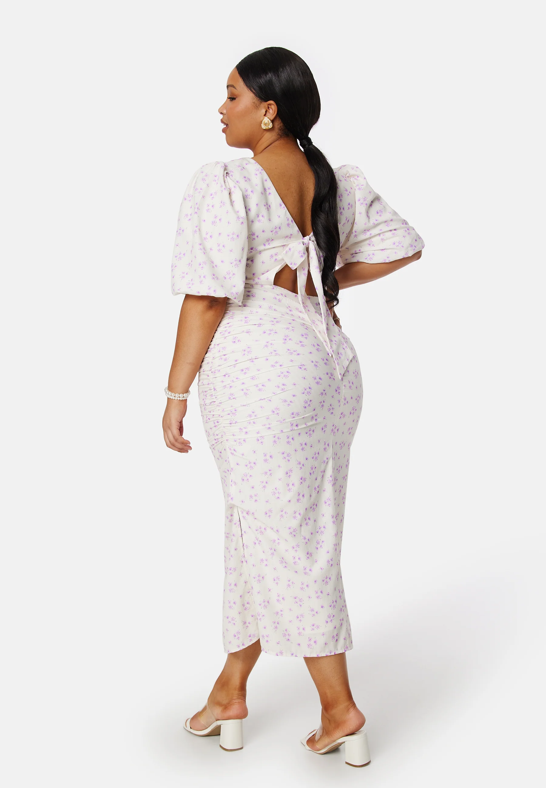 Puff Sleeve Bow Midi Dress - Image 8
