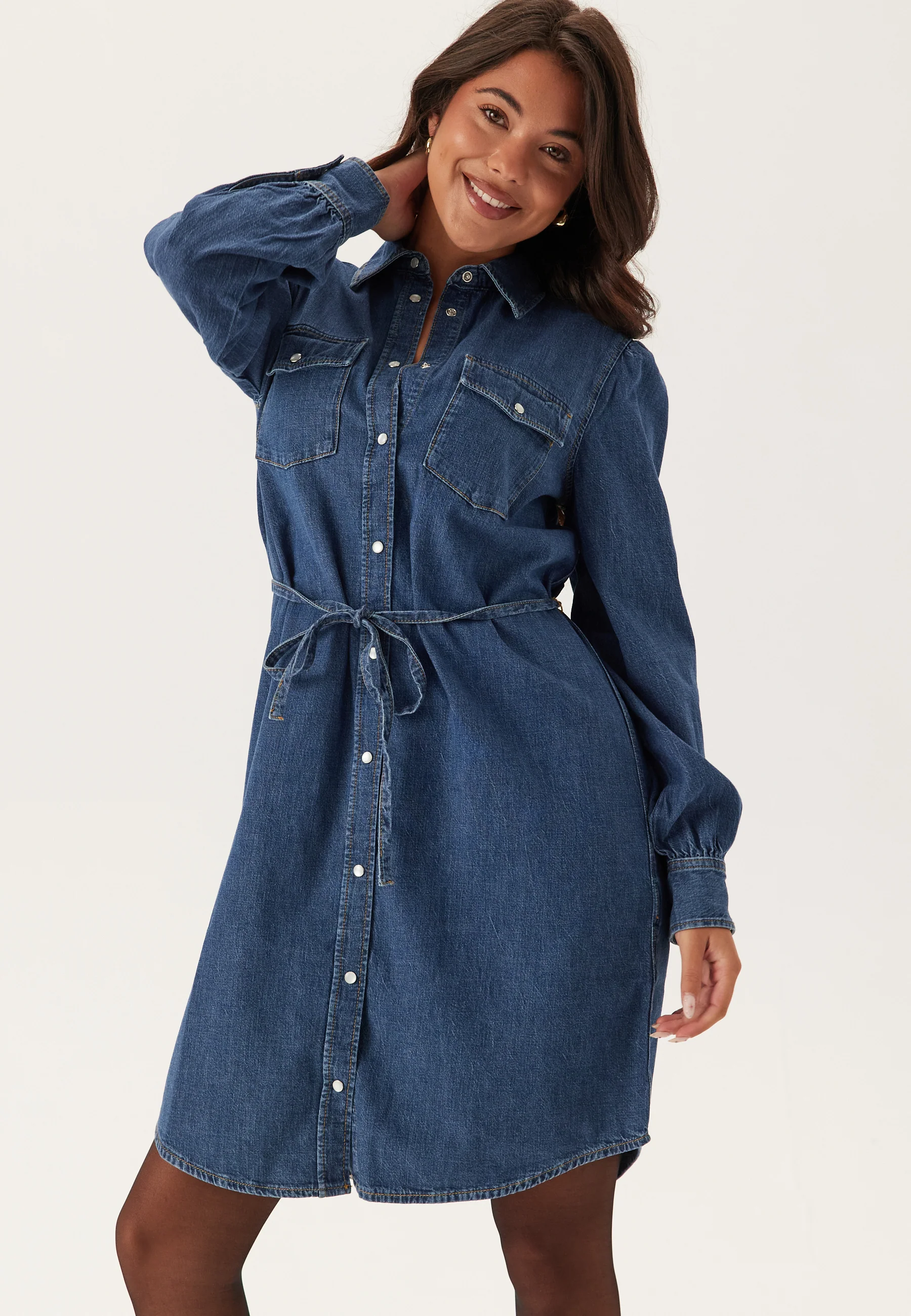 Puff Sleeve Denim Dress - Image 2