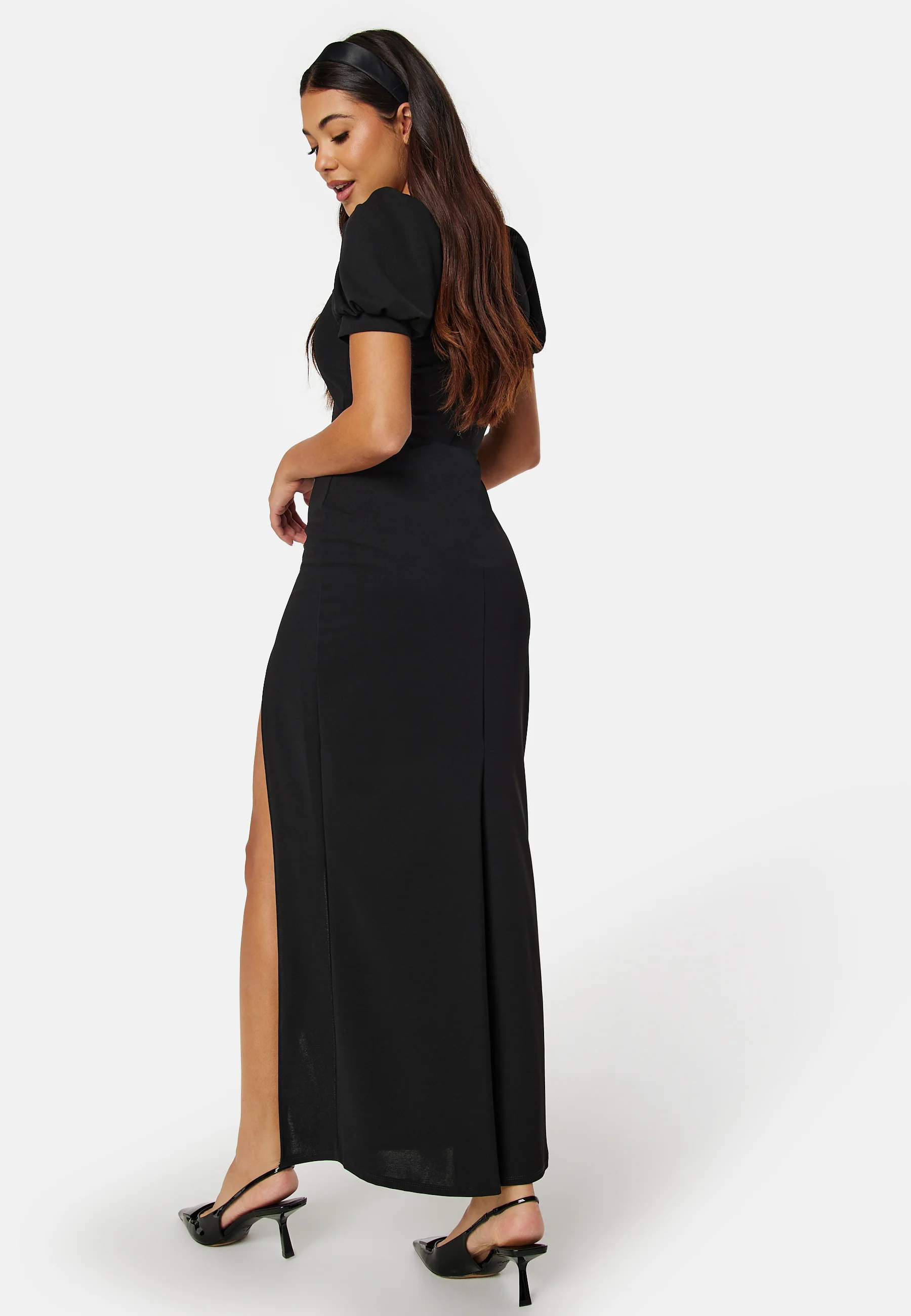 Puff Sleeve Maxi Dress With Split - Image 2