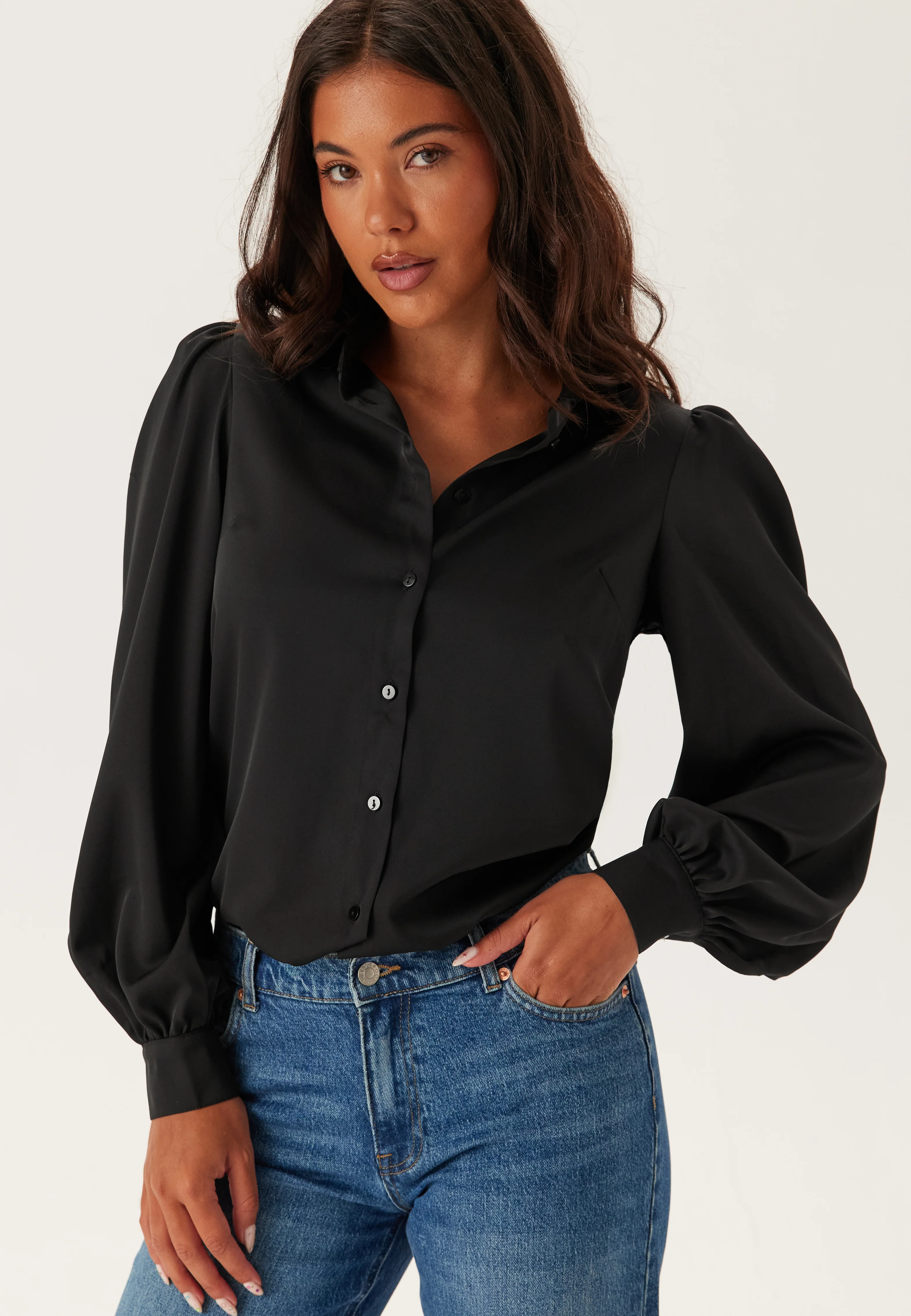 Puff Sleeve Satin Shirt - Image 2