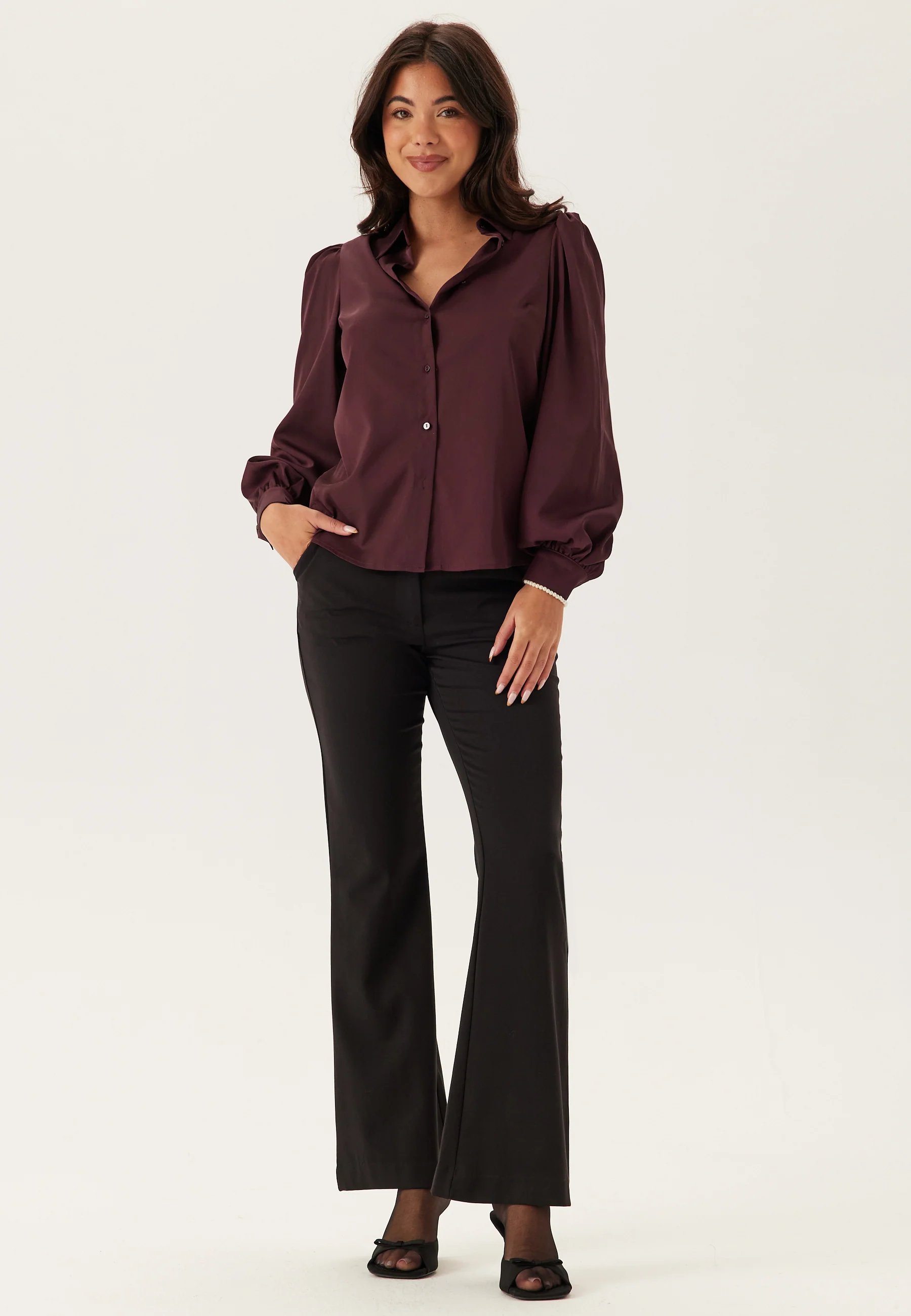 Puff Sleeve Satin Shirt - Image 2