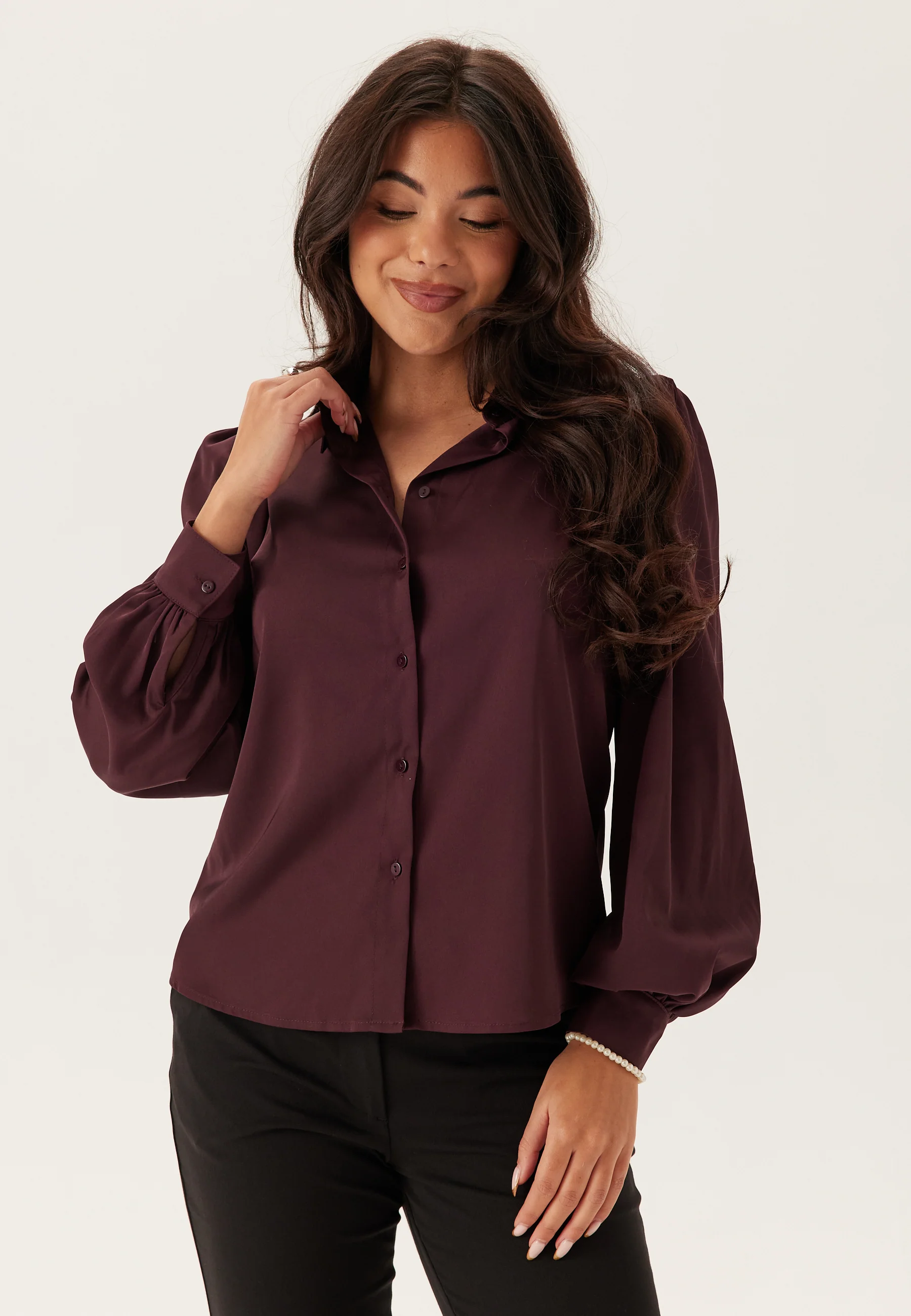 Puff Sleeve Satin Shirt - Image 3