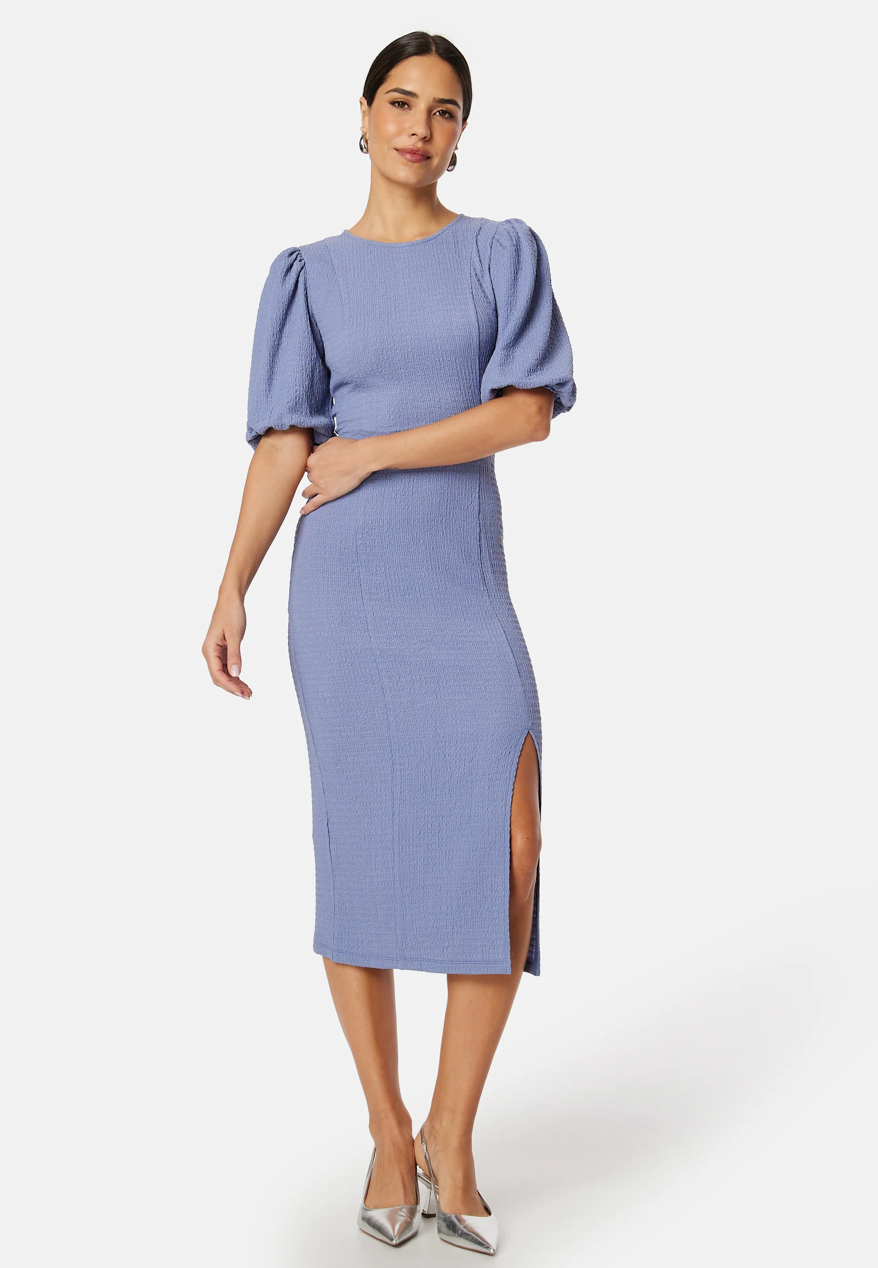 Puff Sleeve Slit Dress - Image 2