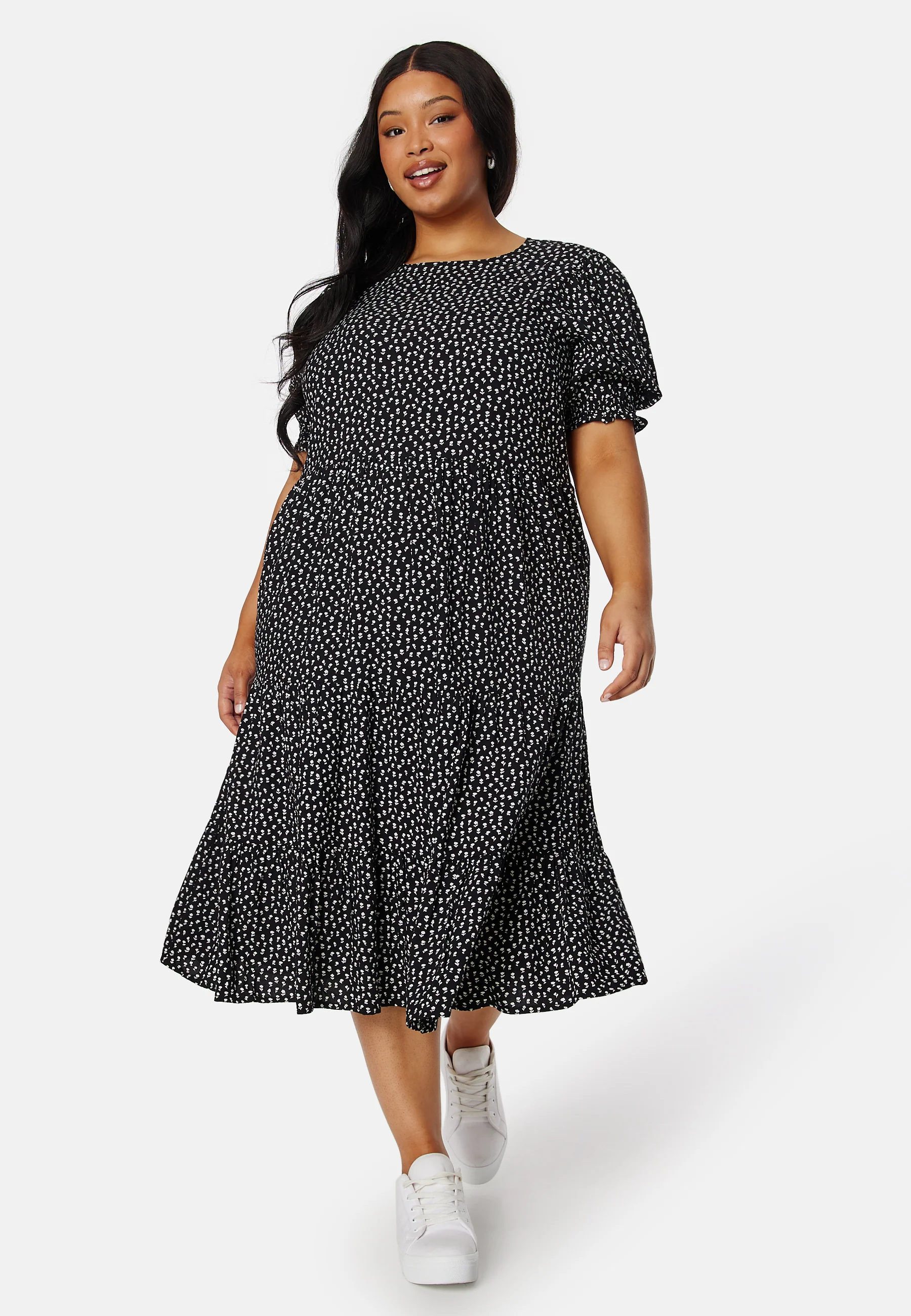 Puff Sleeve Viscose Midi Dress - Image 5