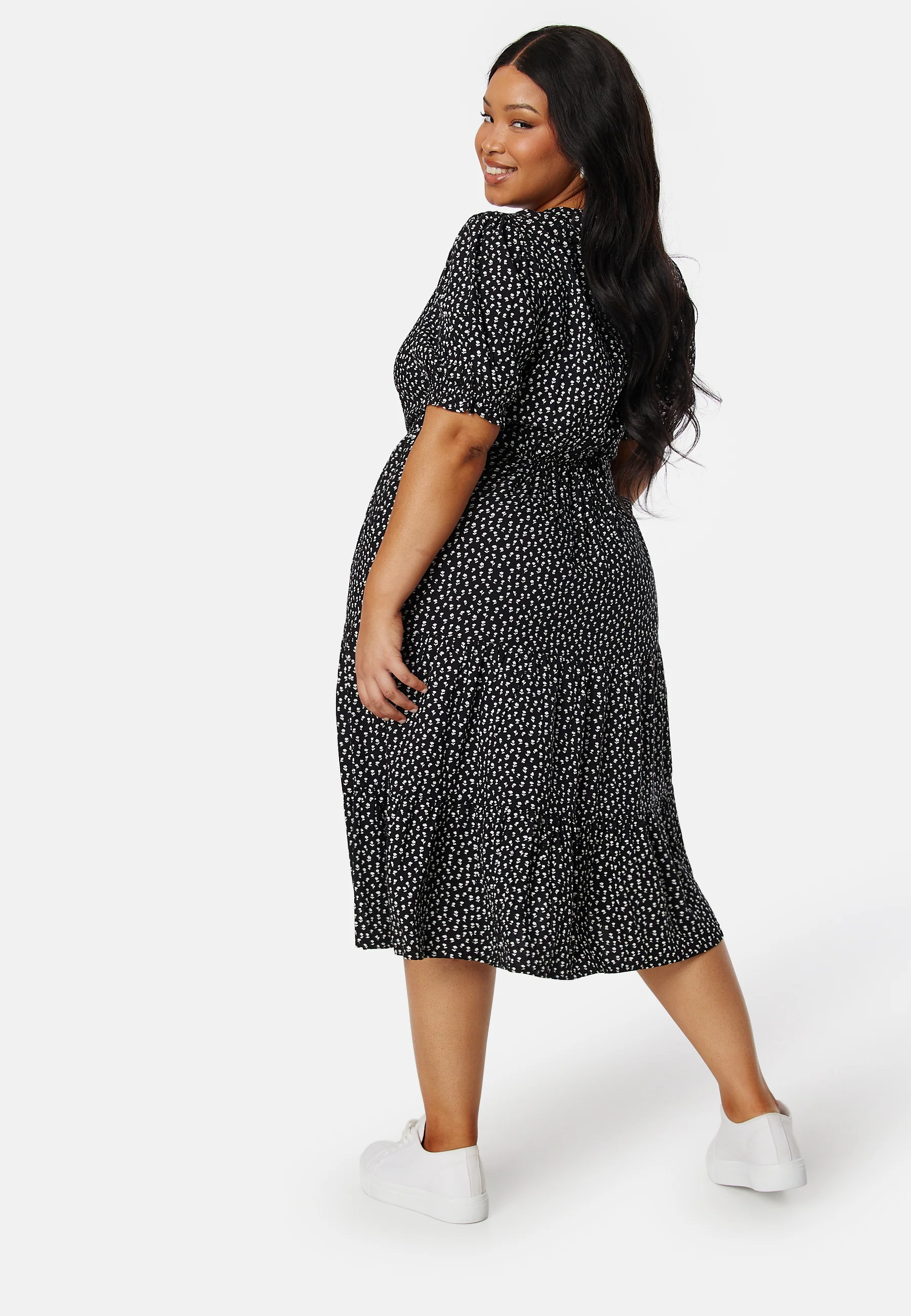 Puff Sleeve Viscose Midi Dress - Image 6