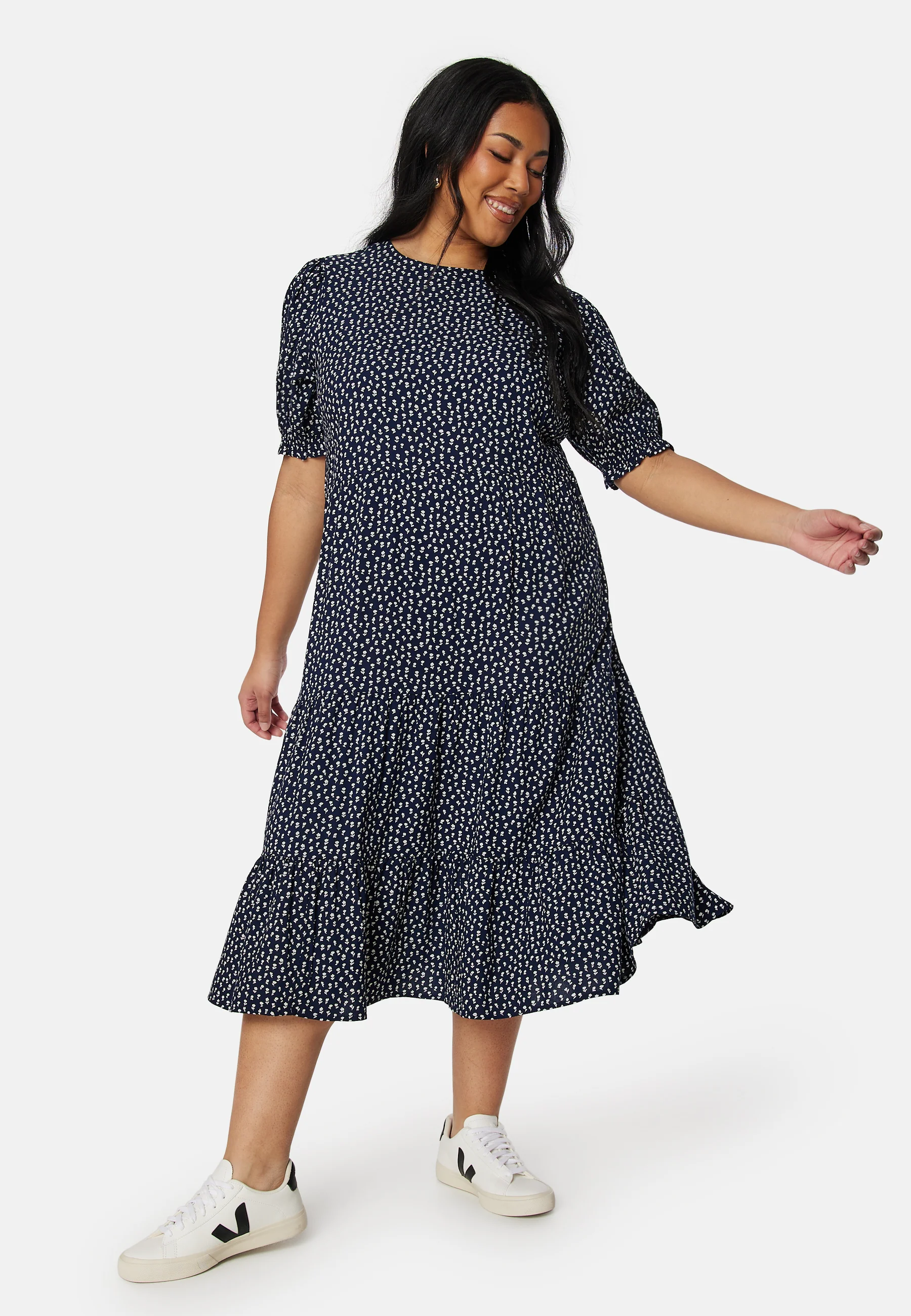Puff Sleeve Viscose Midi Dress - Image 8
