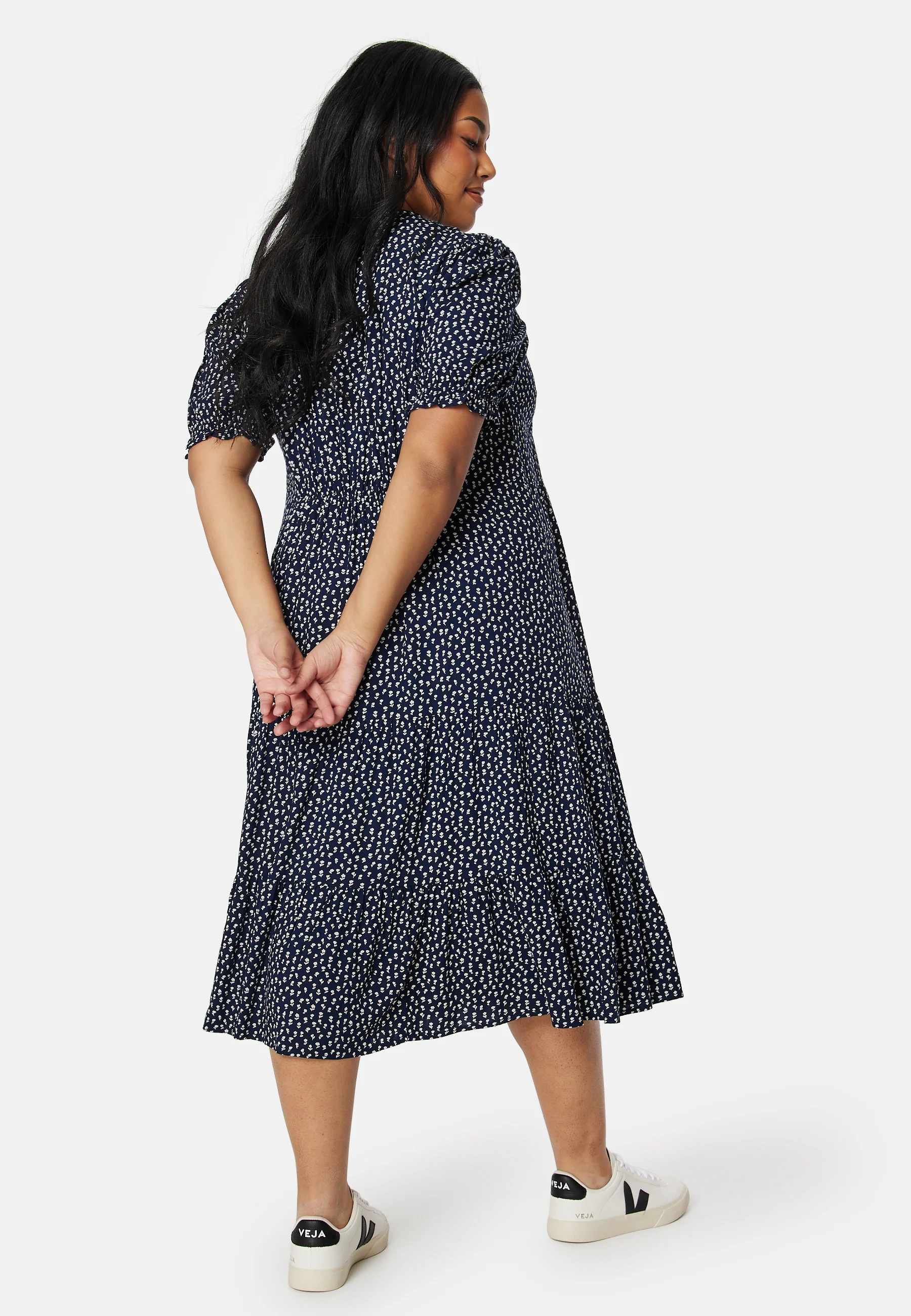 Puff Sleeve Viscose Midi Dress - Image 9
