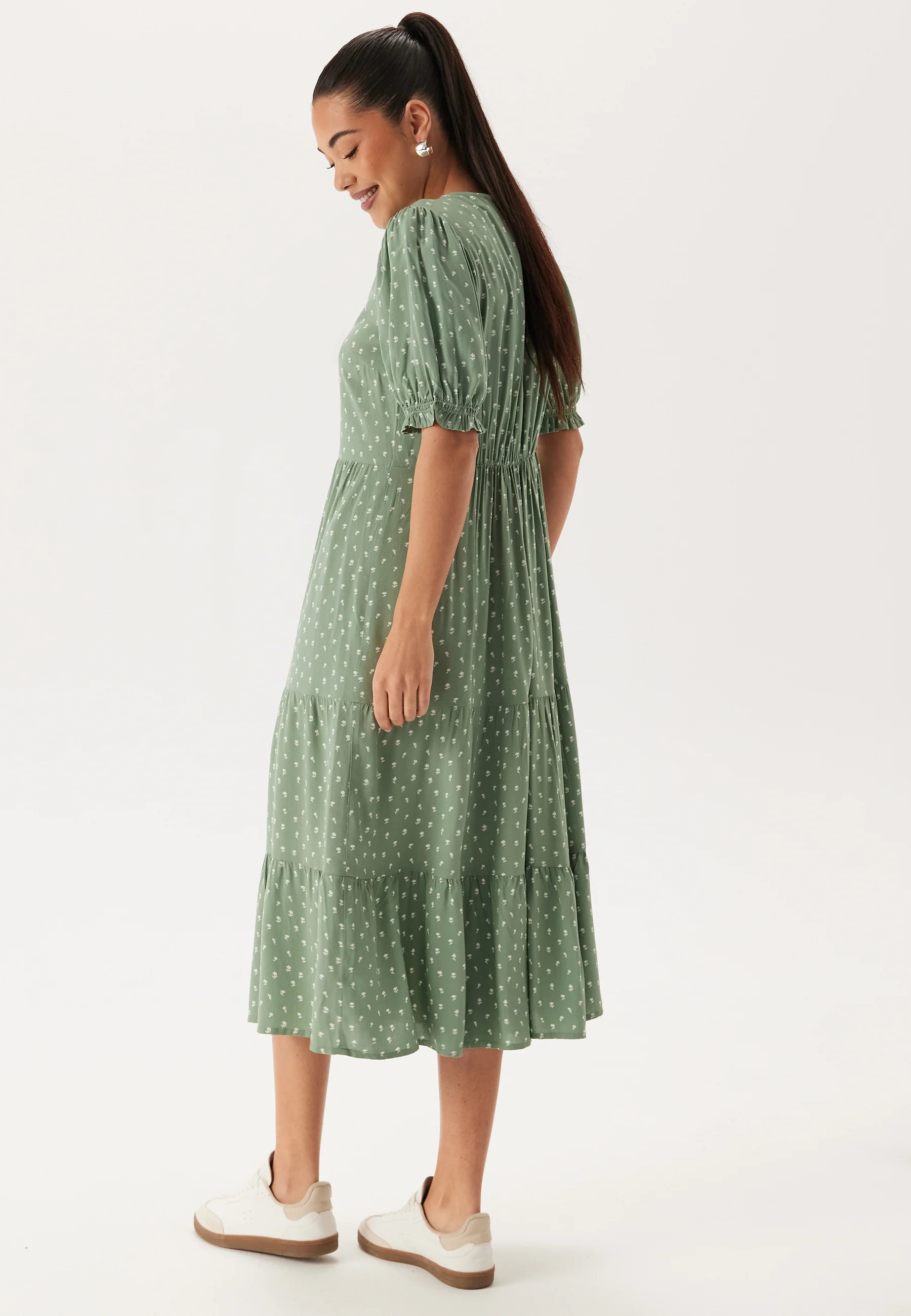 Puff Sleeve Viscose Midi Dress - Image 3