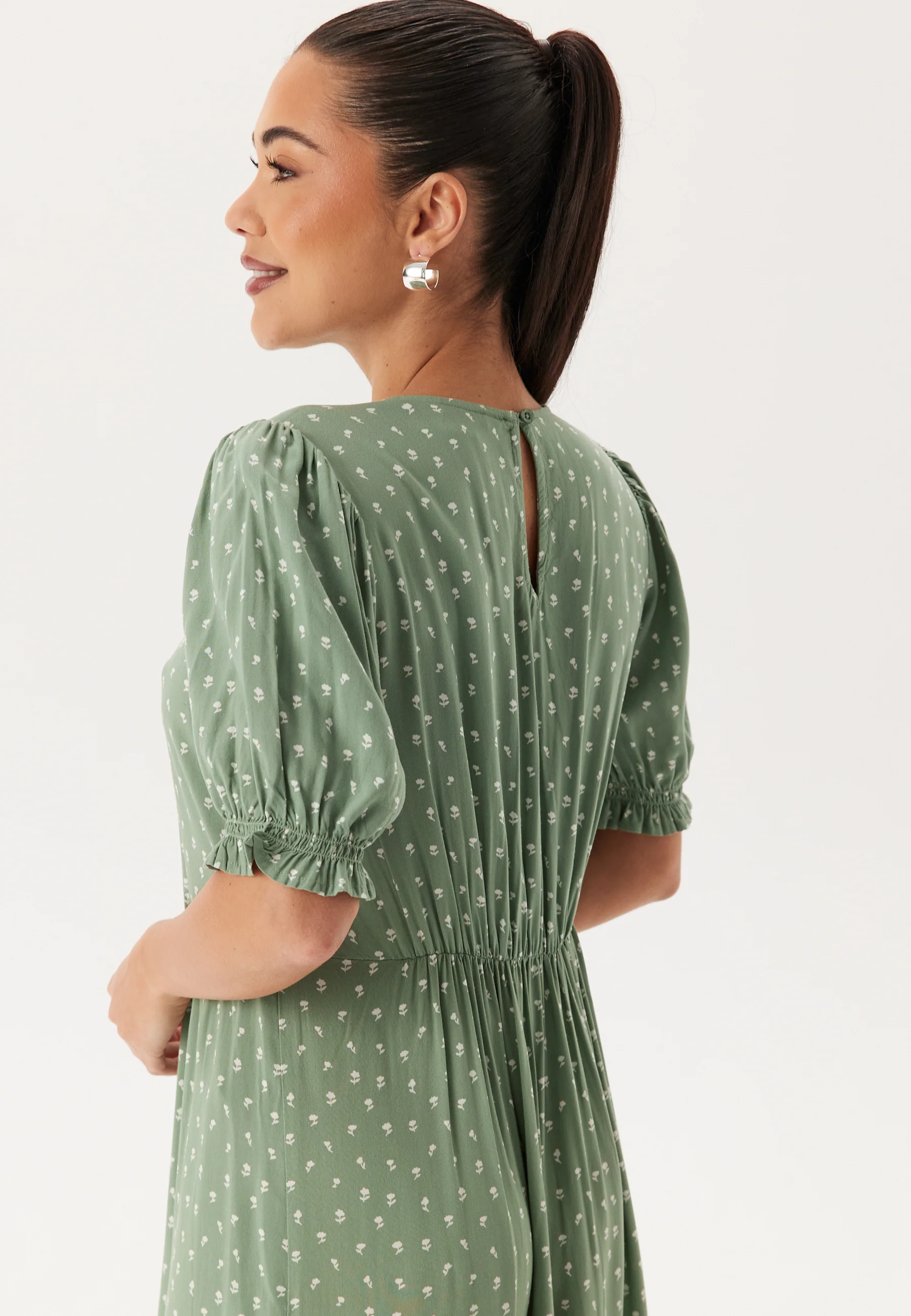 Puff Sleeve Viscose Midi Dress - Image 4