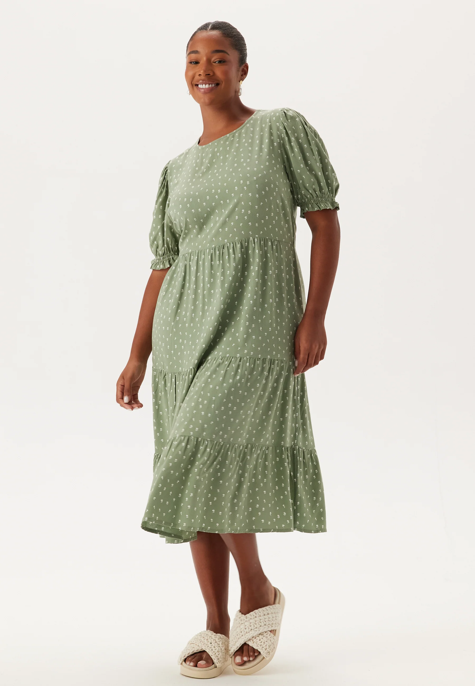 Puff Sleeve Viscose Midi Dress - Image 5
