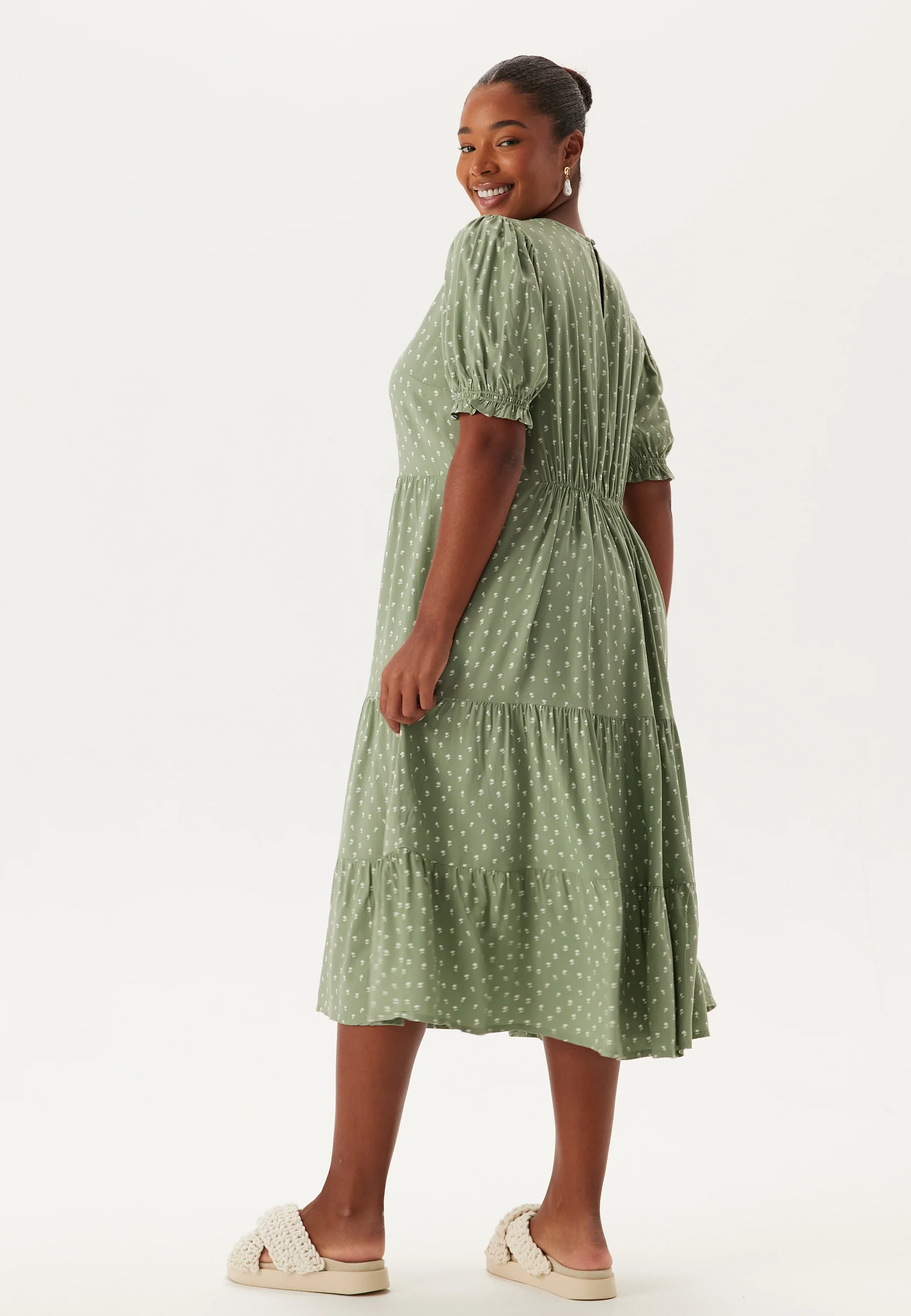 Puff Sleeve Viscose Midi Dress - Image 6