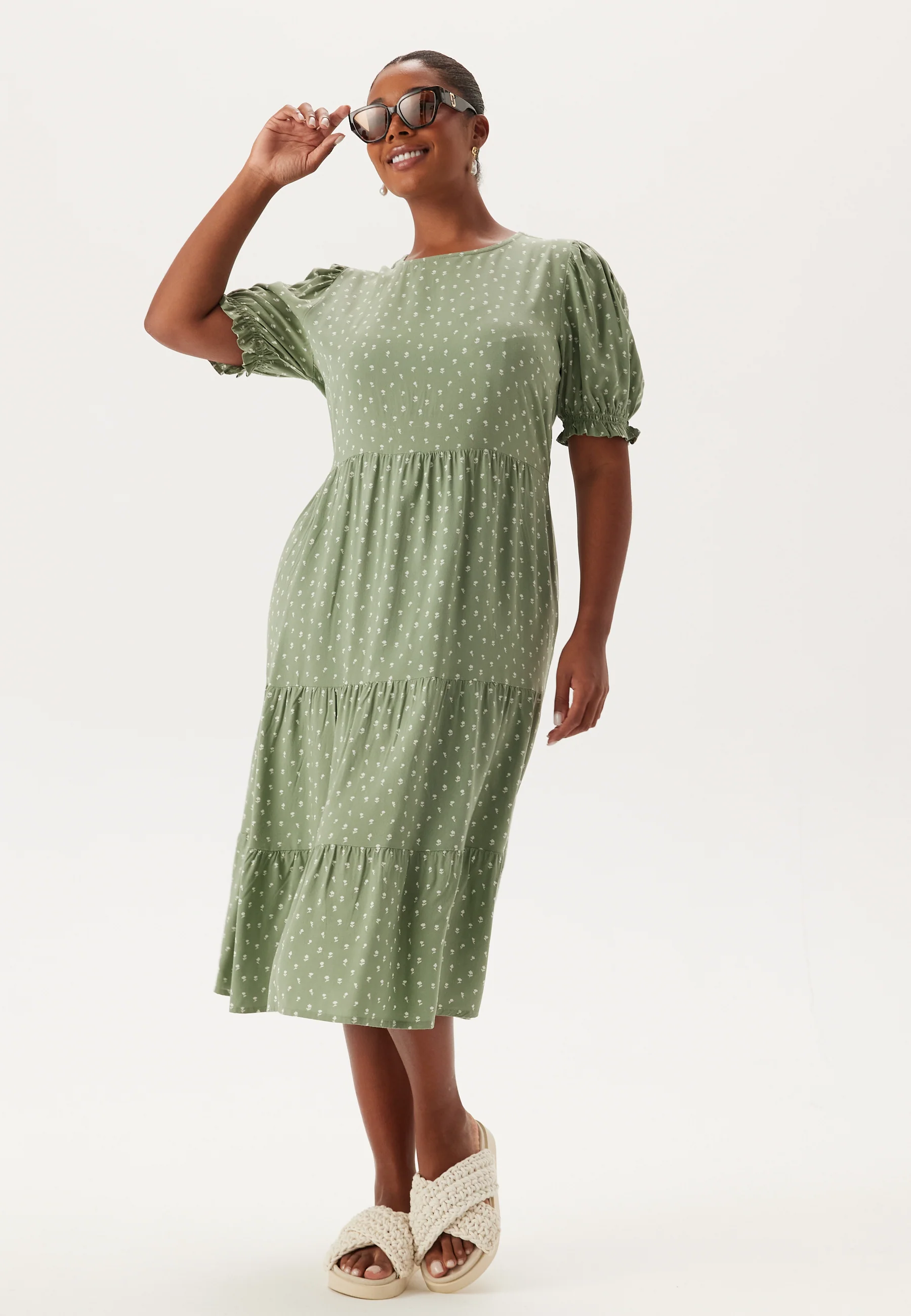 Puff Sleeve Viscose Midi Dress - Image 7