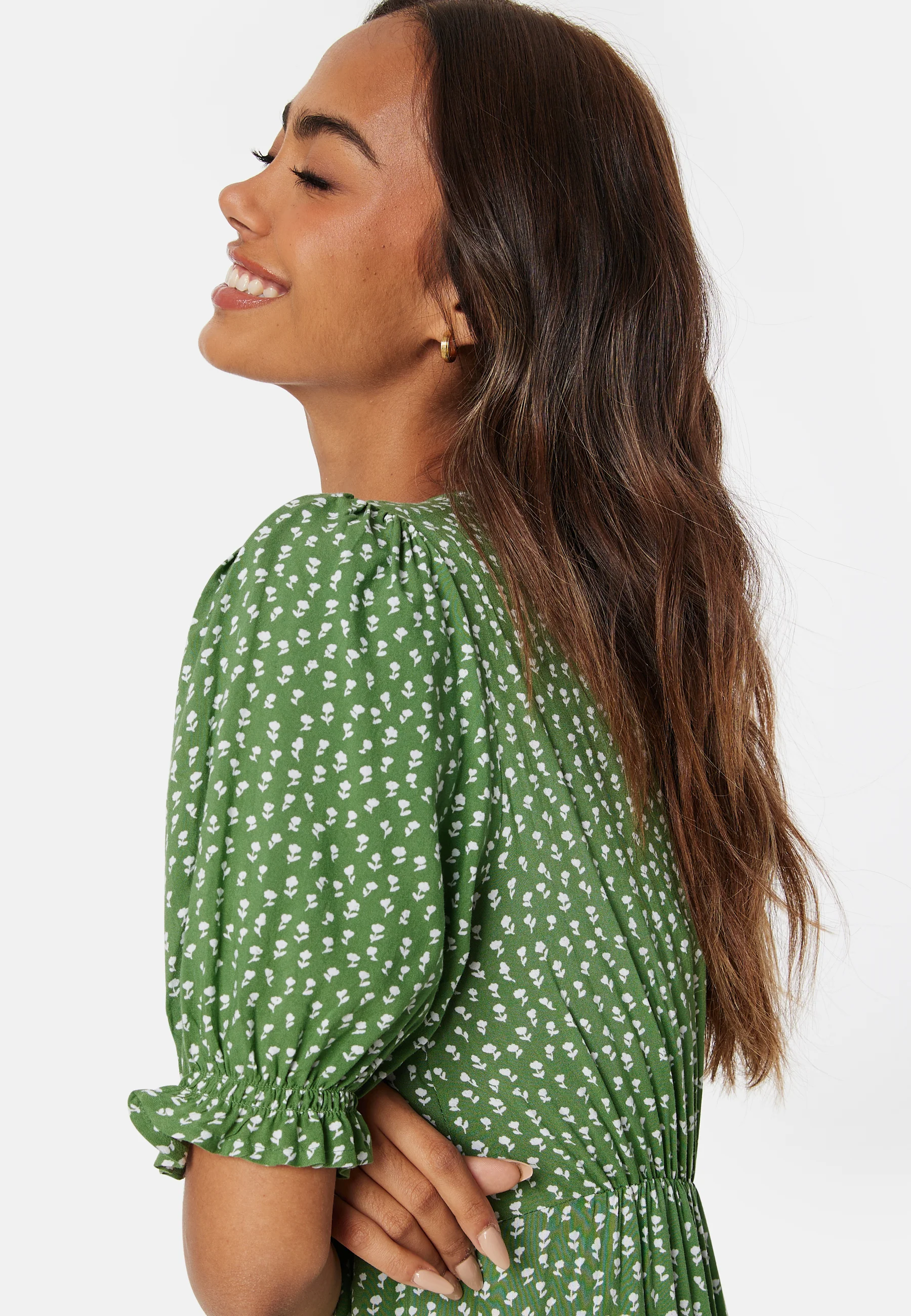 Puff Sleeve Viscose Midi Dress - Image 4