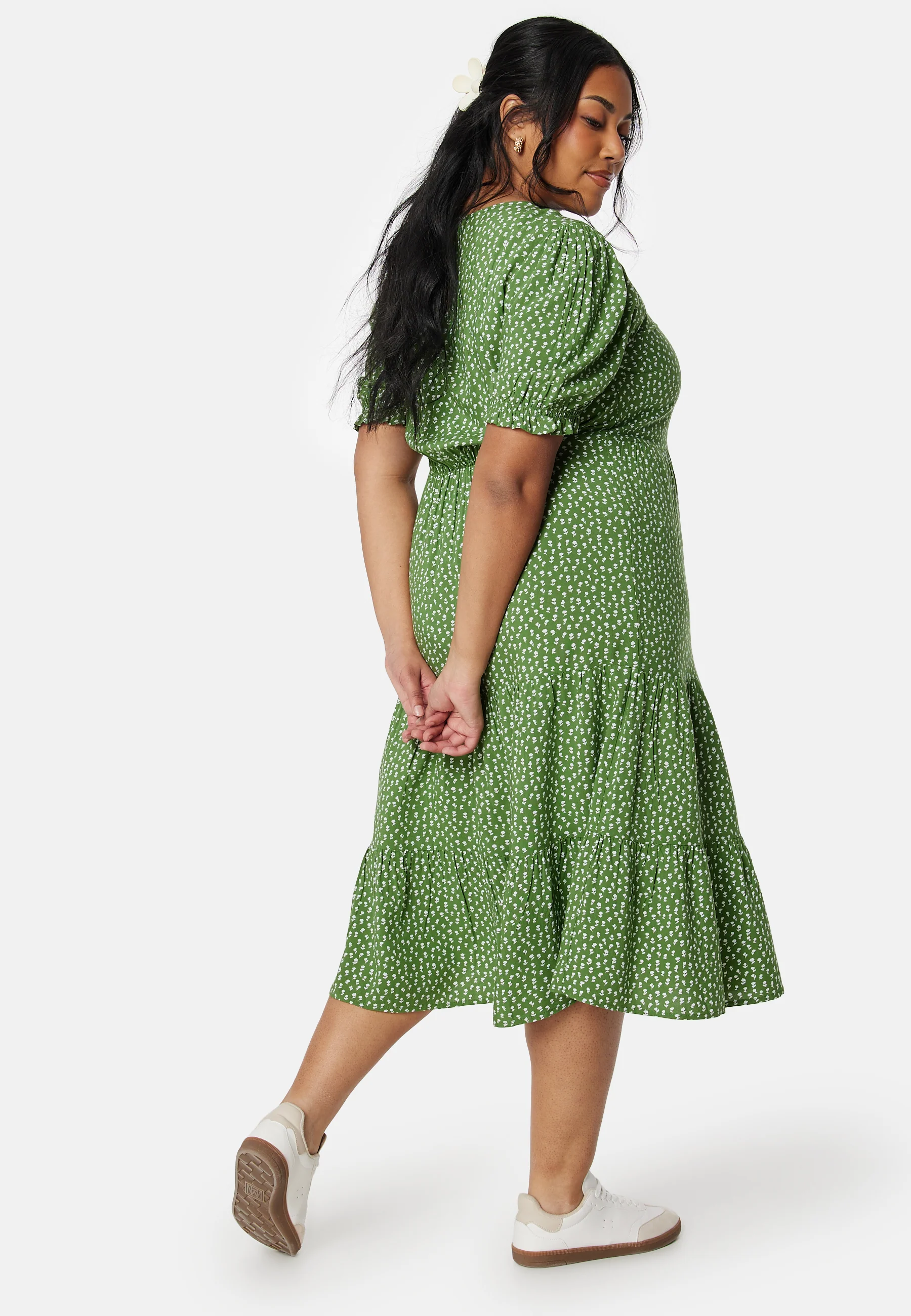 Puff Sleeve Viscose Midi Dress - Image 7