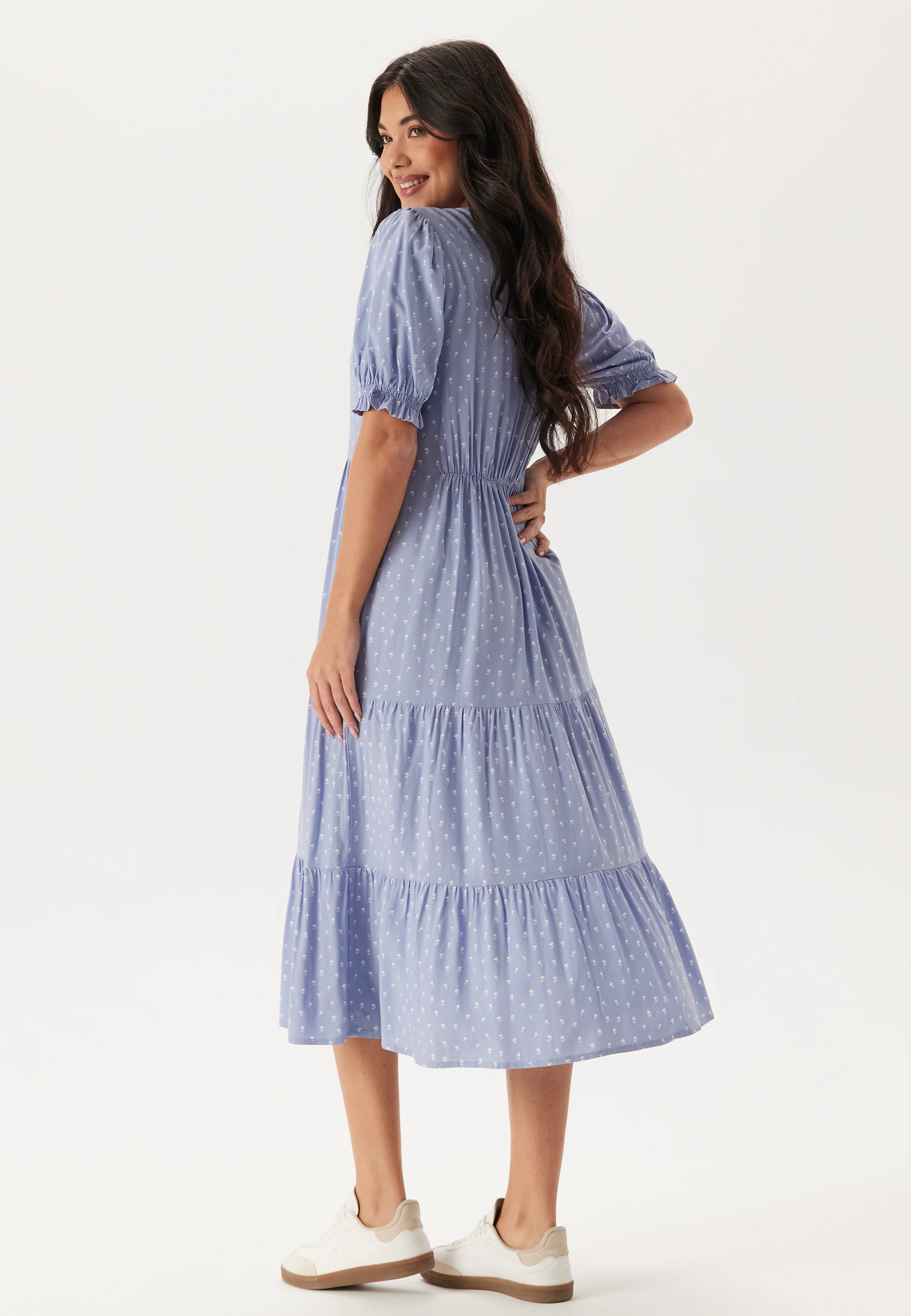 Puff Sleeve Viscose Midi Dress - Image 3