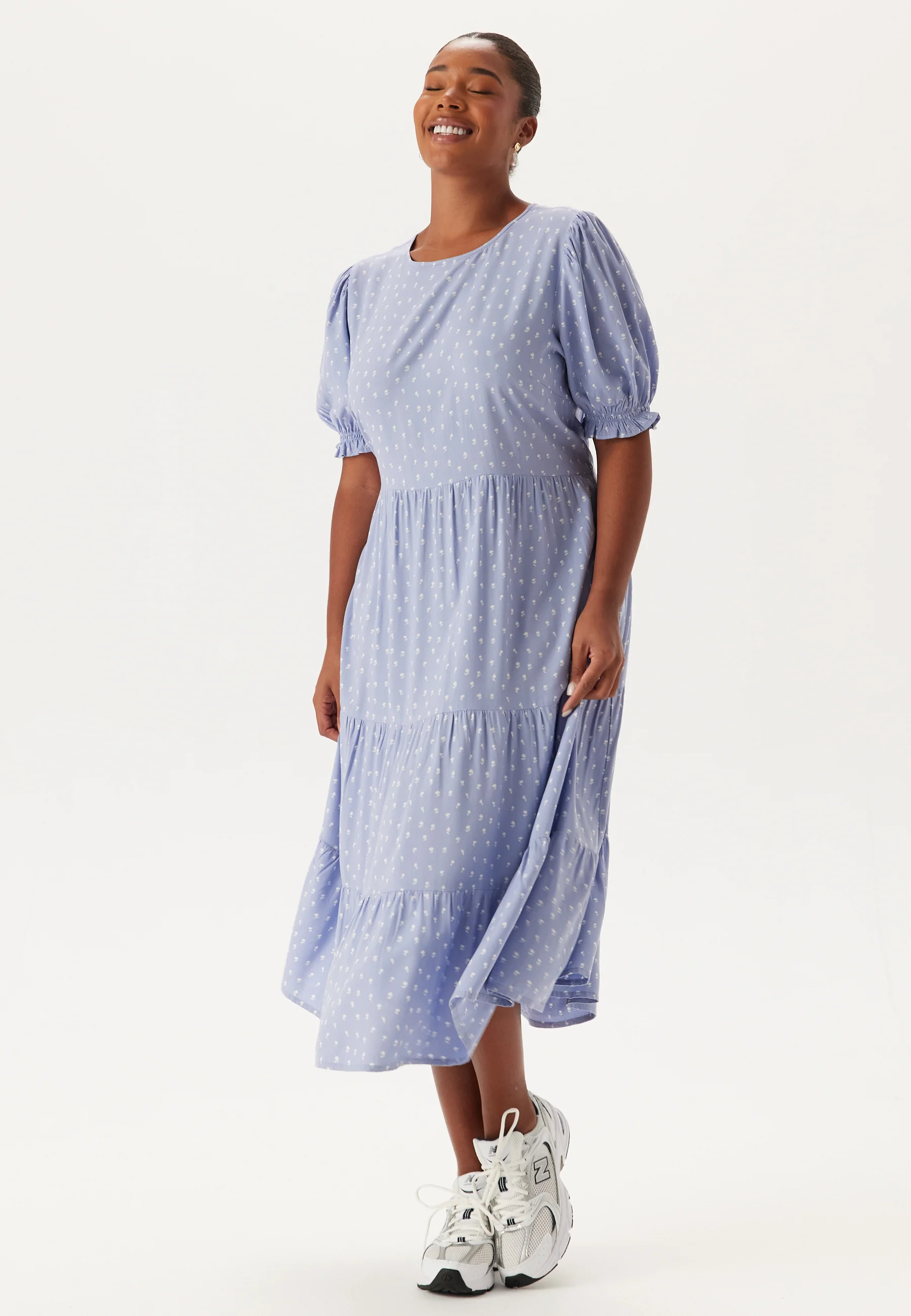 Puff Sleeve Viscose Midi Dress - Image 5