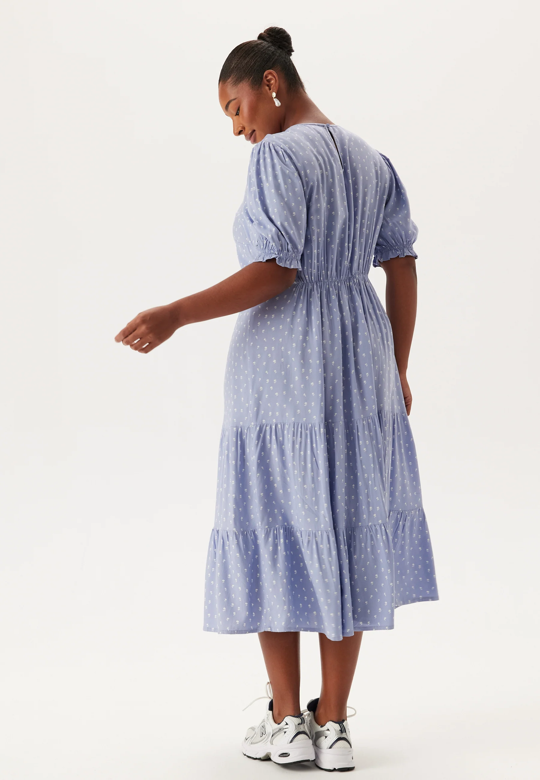 Puff Sleeve Viscose Midi Dress - Image 6