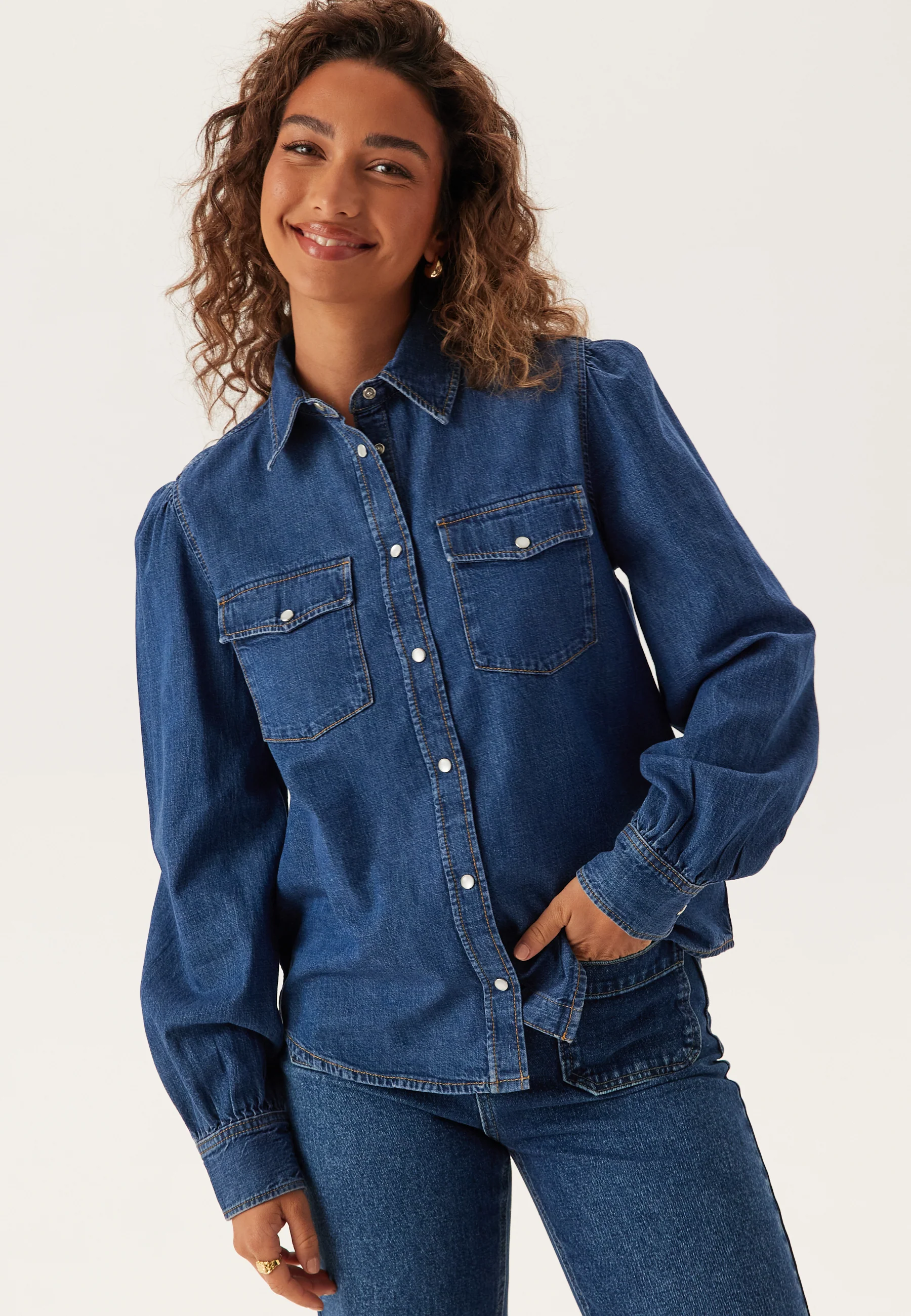 Reg Puff Sleeve Denim Shirt - Image 2
