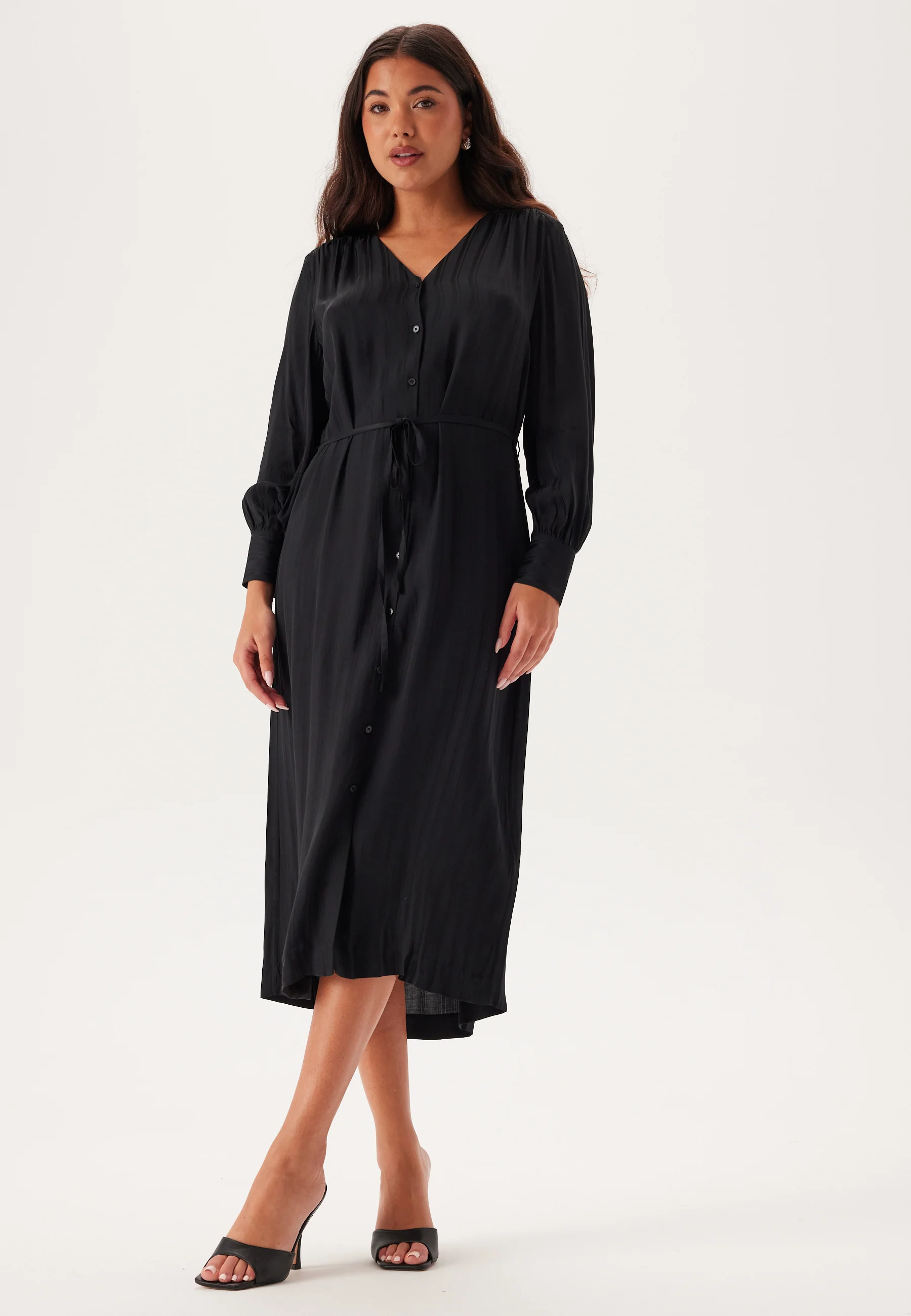 Relaxed Satin Stripe Shirt Dress - Image 2