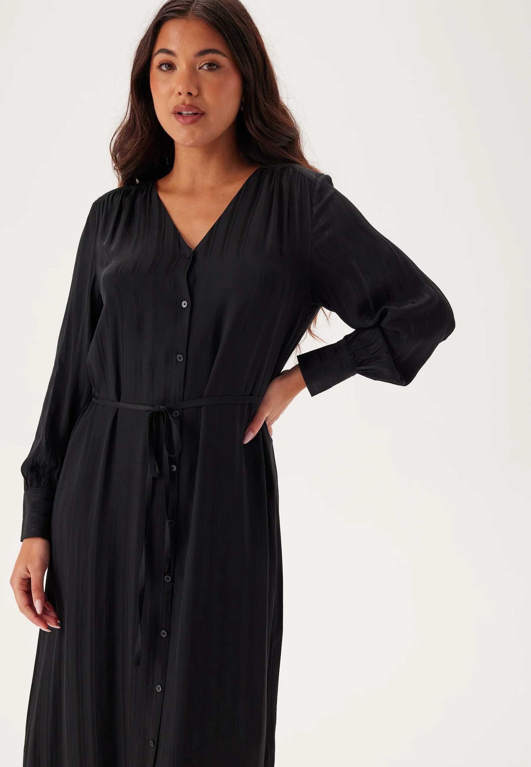 Relaxed Satin Stripe Shirt Dress - Image 3
