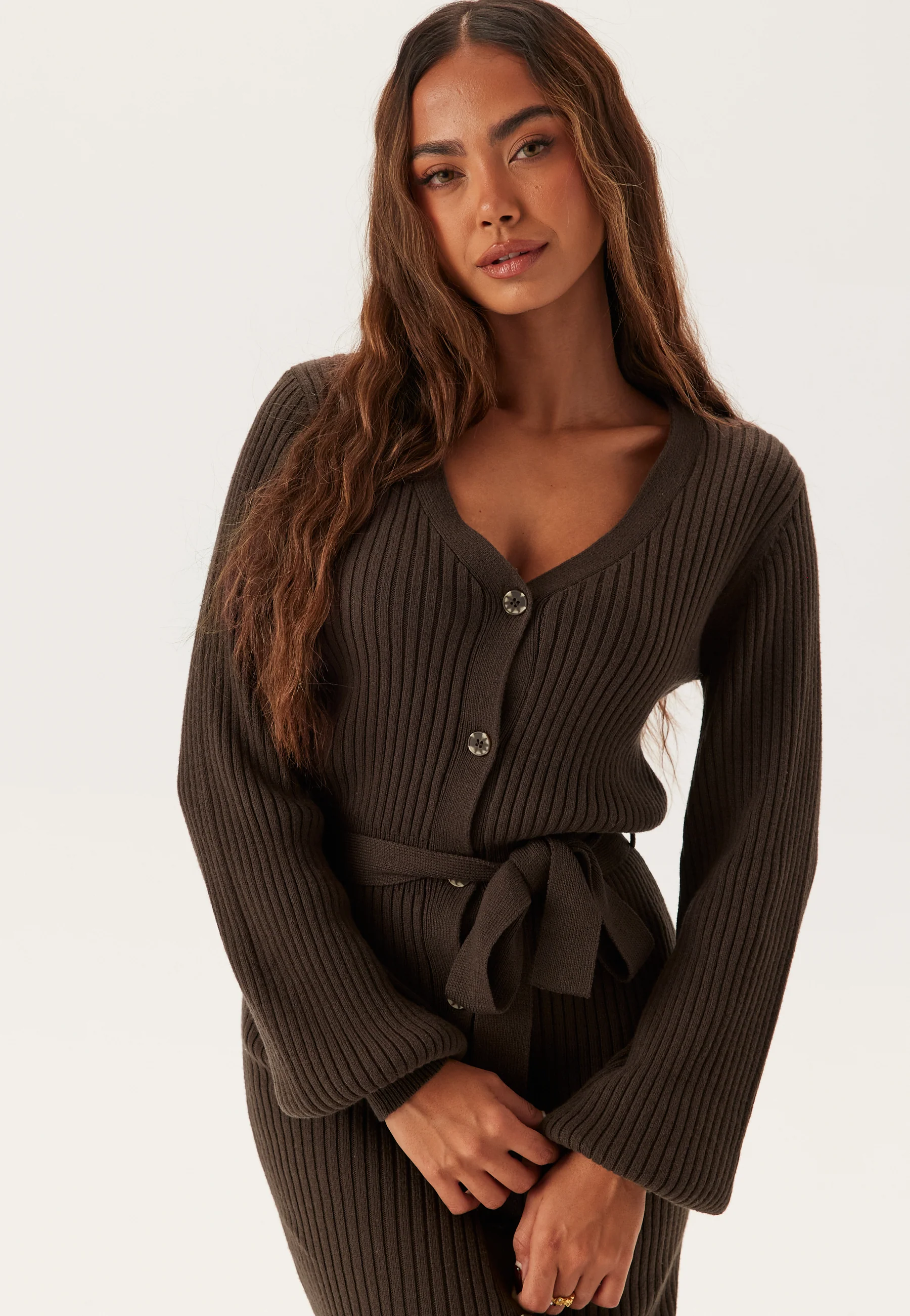 Rib Knitted Cardigan Dress - Image 4