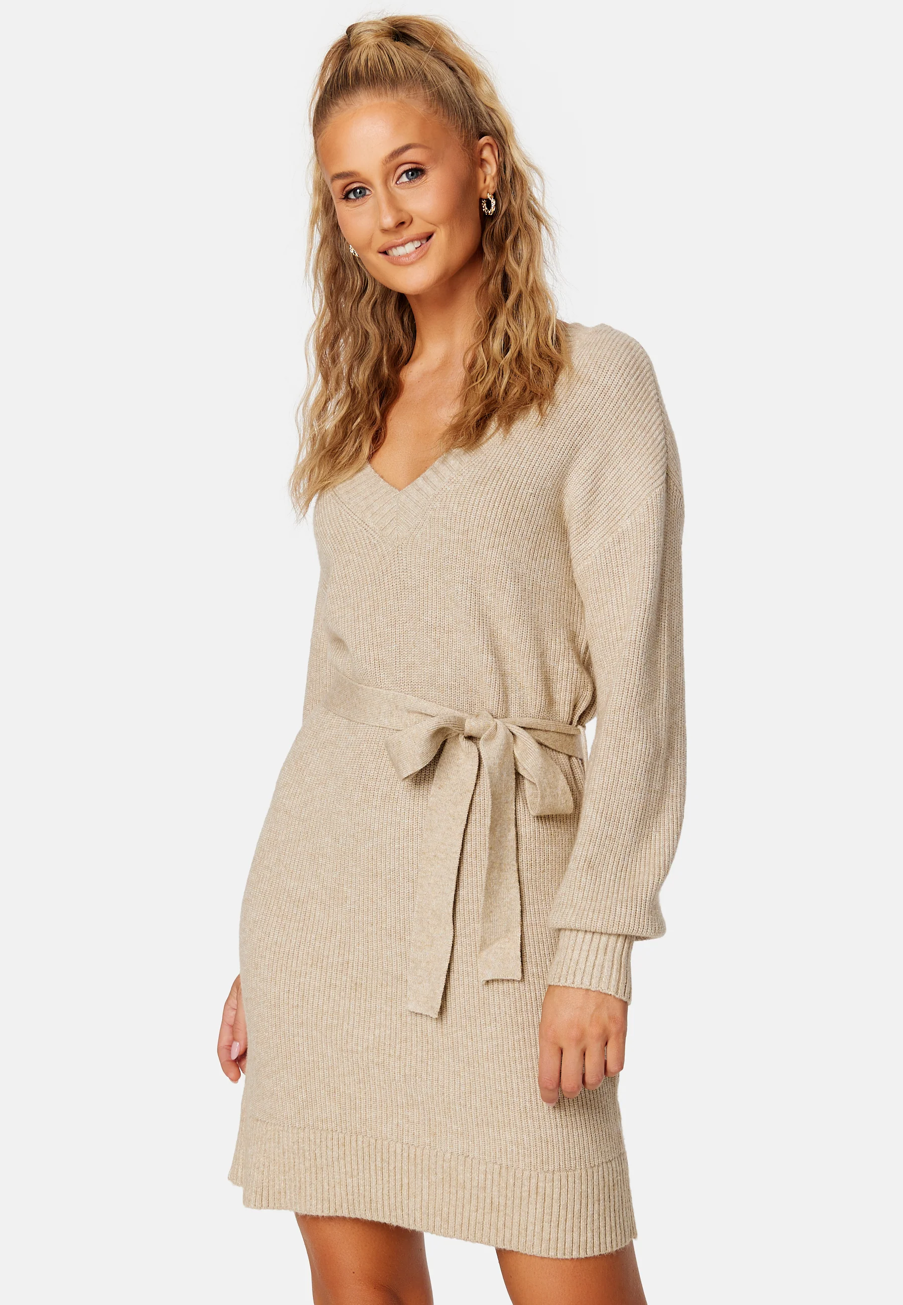Ril V-Neck L/S Belt Knit Dress - Image 2