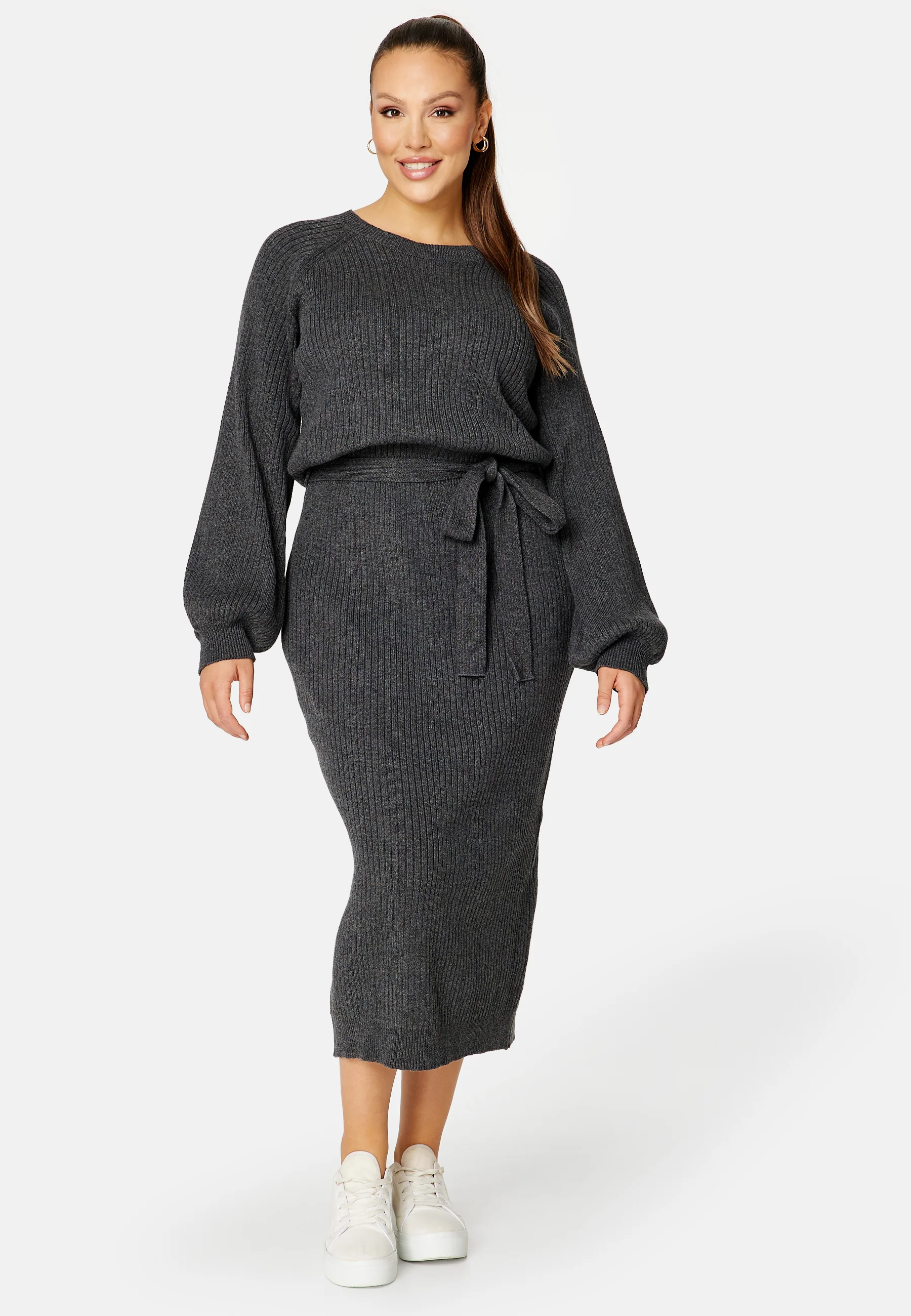 Round Neck Rib Knitted Midi Dress - Image 5