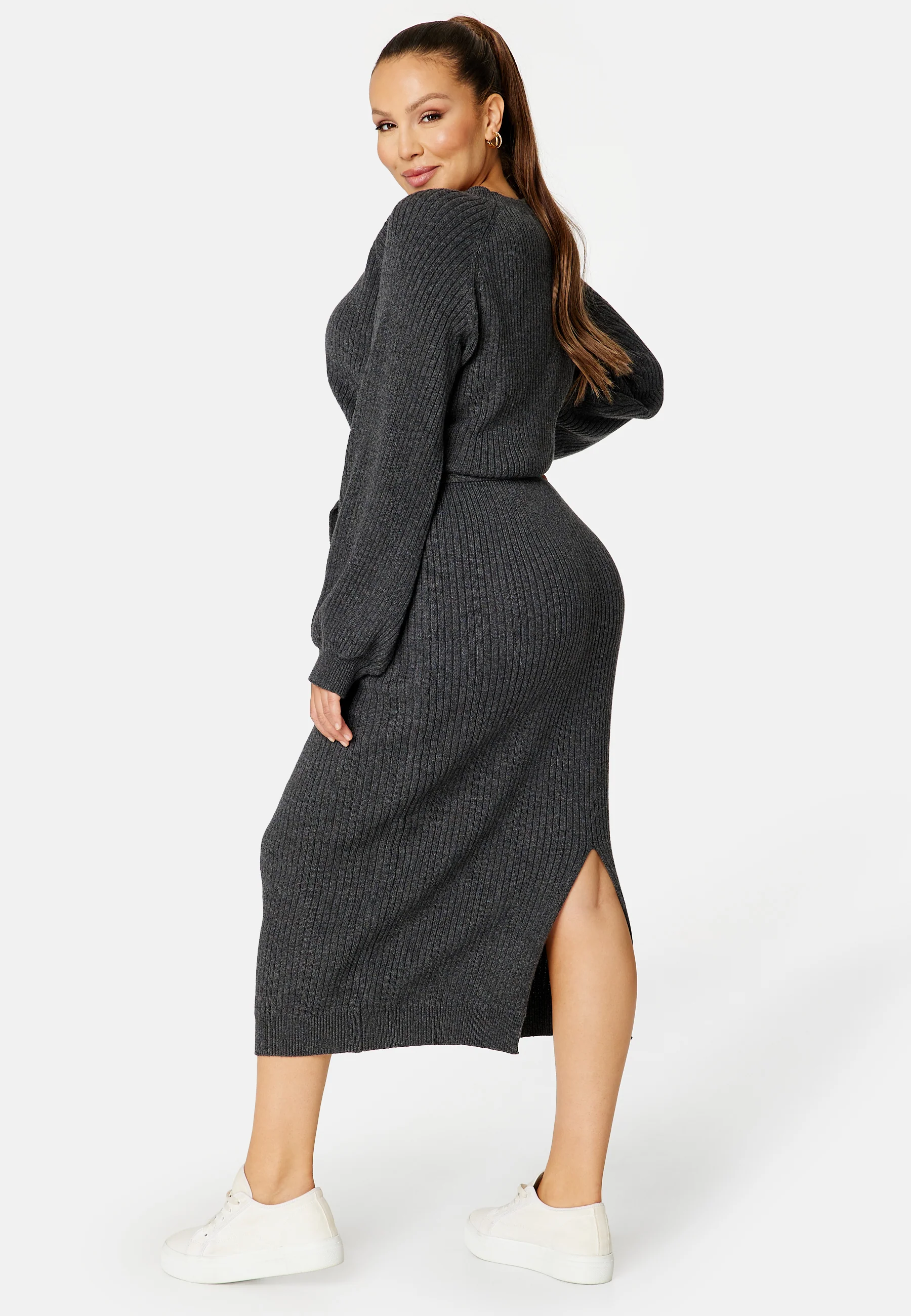 Round Neck Rib Knitted Midi Dress - Image 7