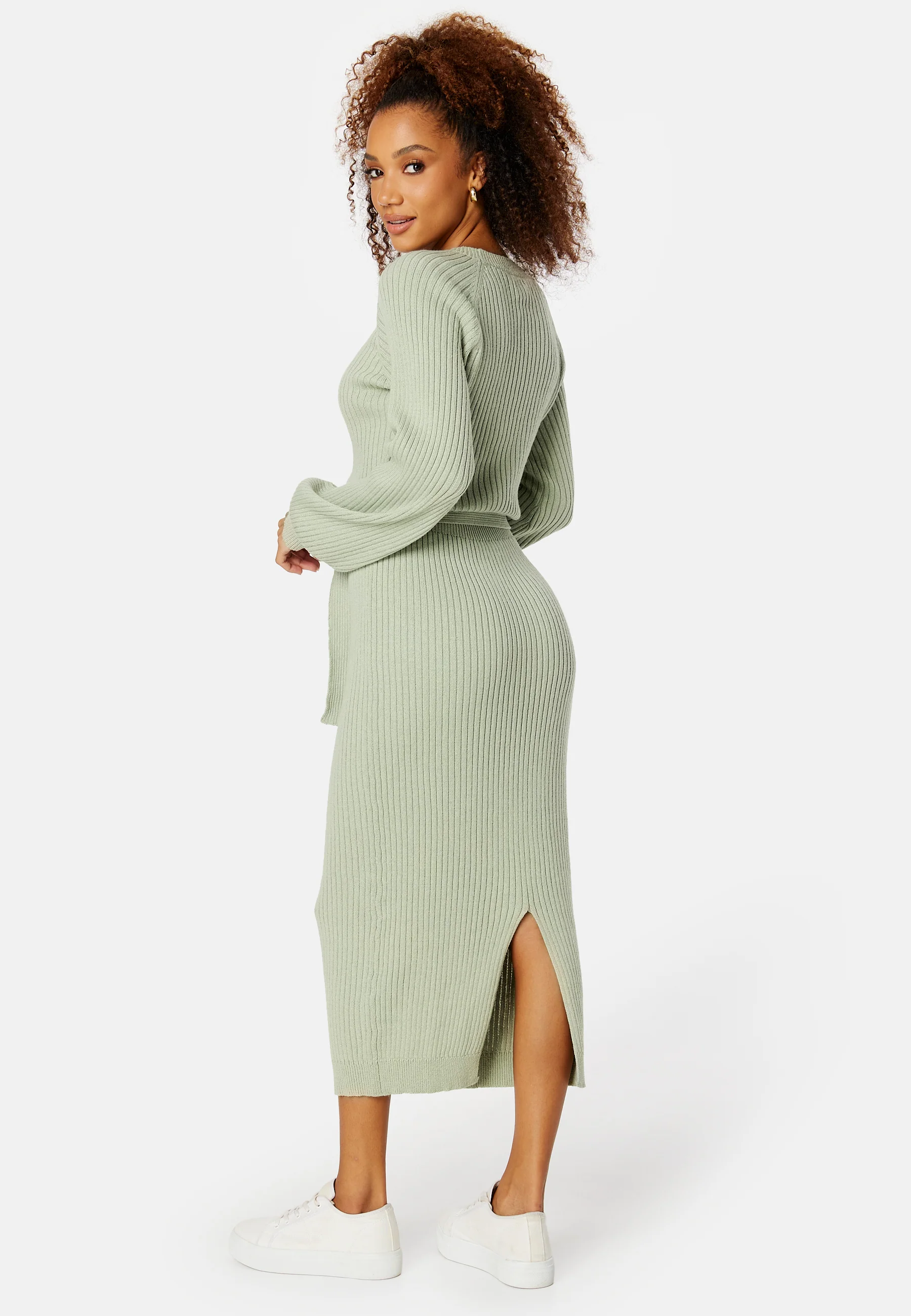Round Neck Rib Knitted Midi Dress - Image 3