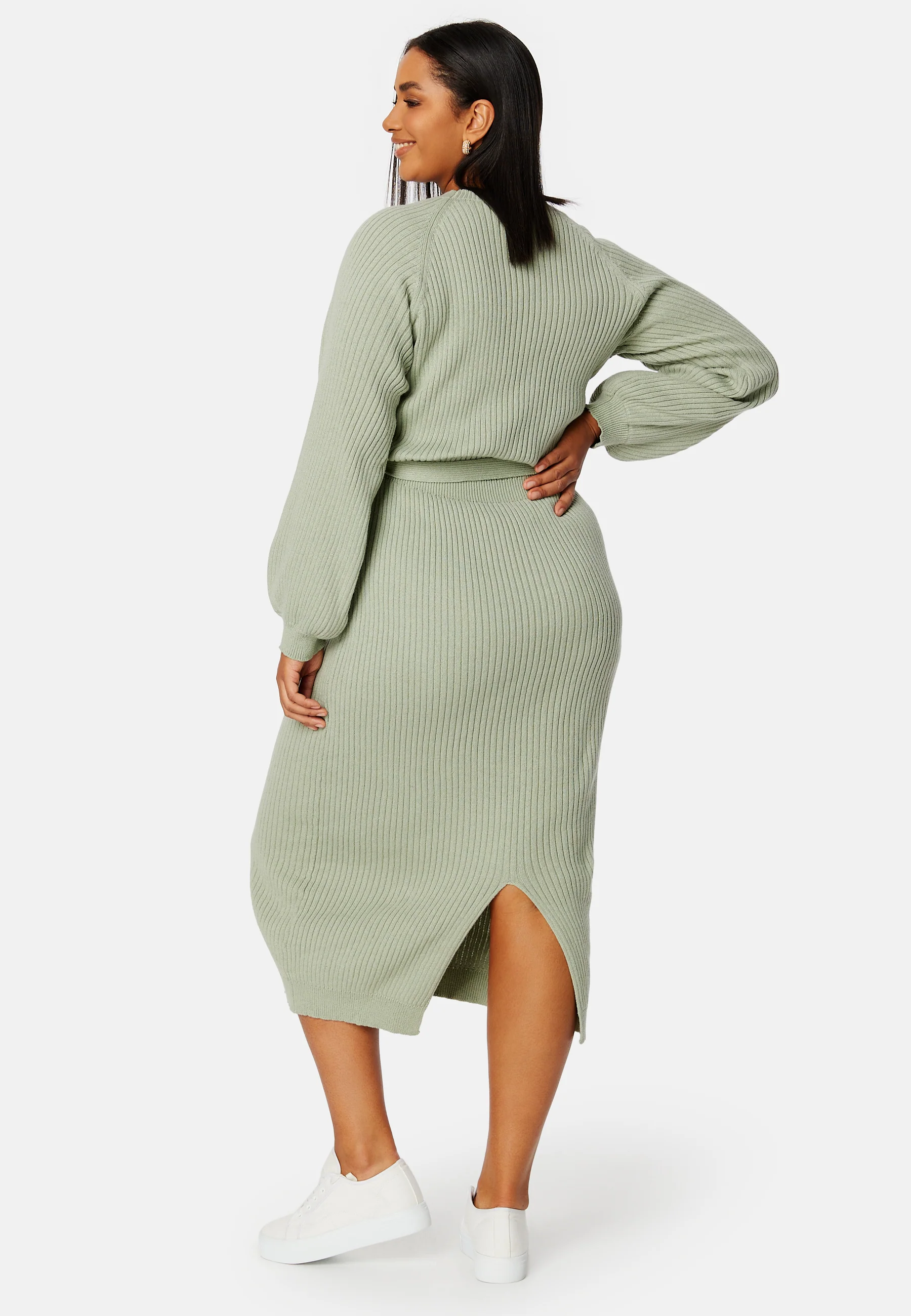 Round Neck Rib Knitted Midi Dress - Image 6