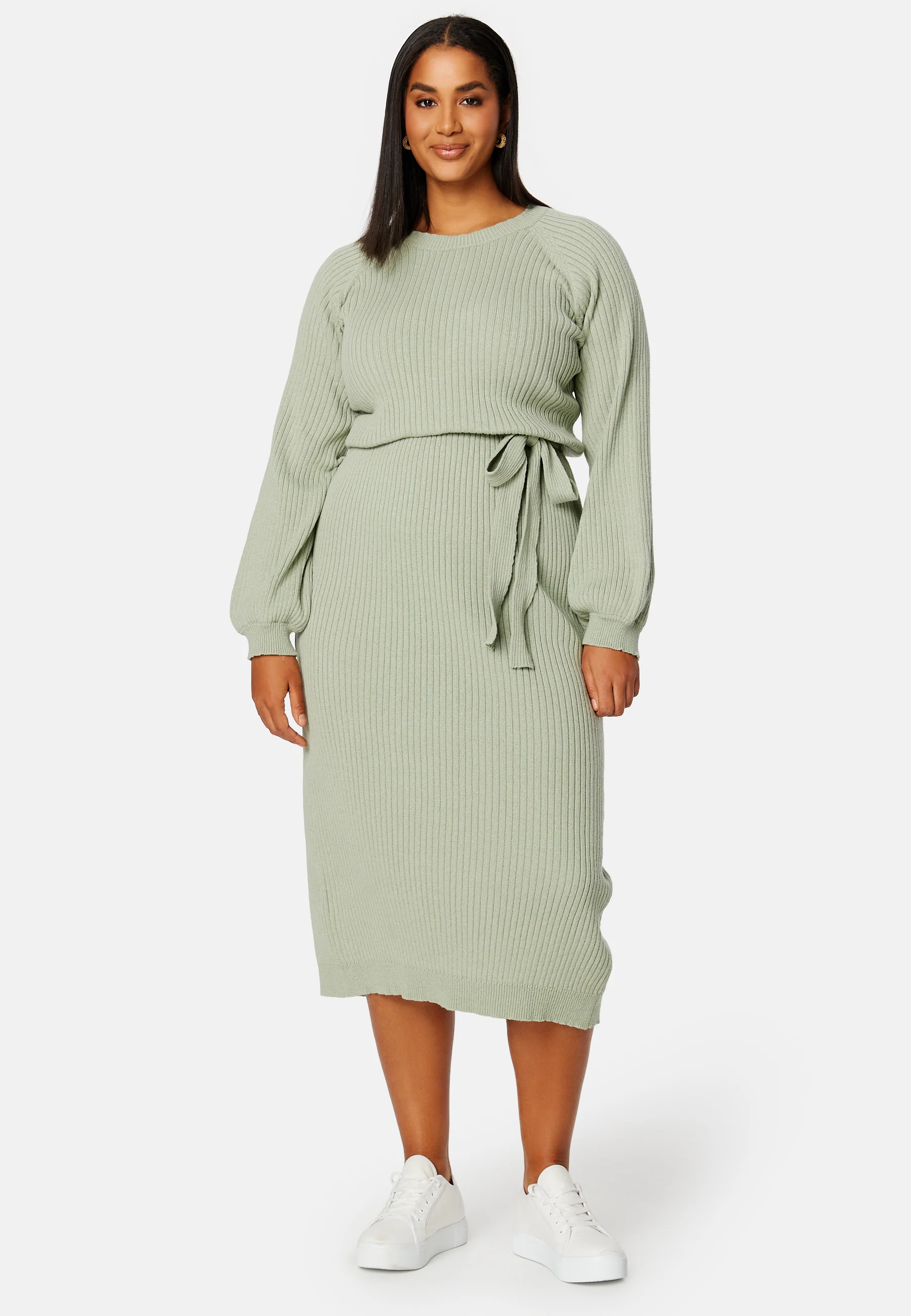 Round Neck Rib Knitted Midi Dress - Image 8