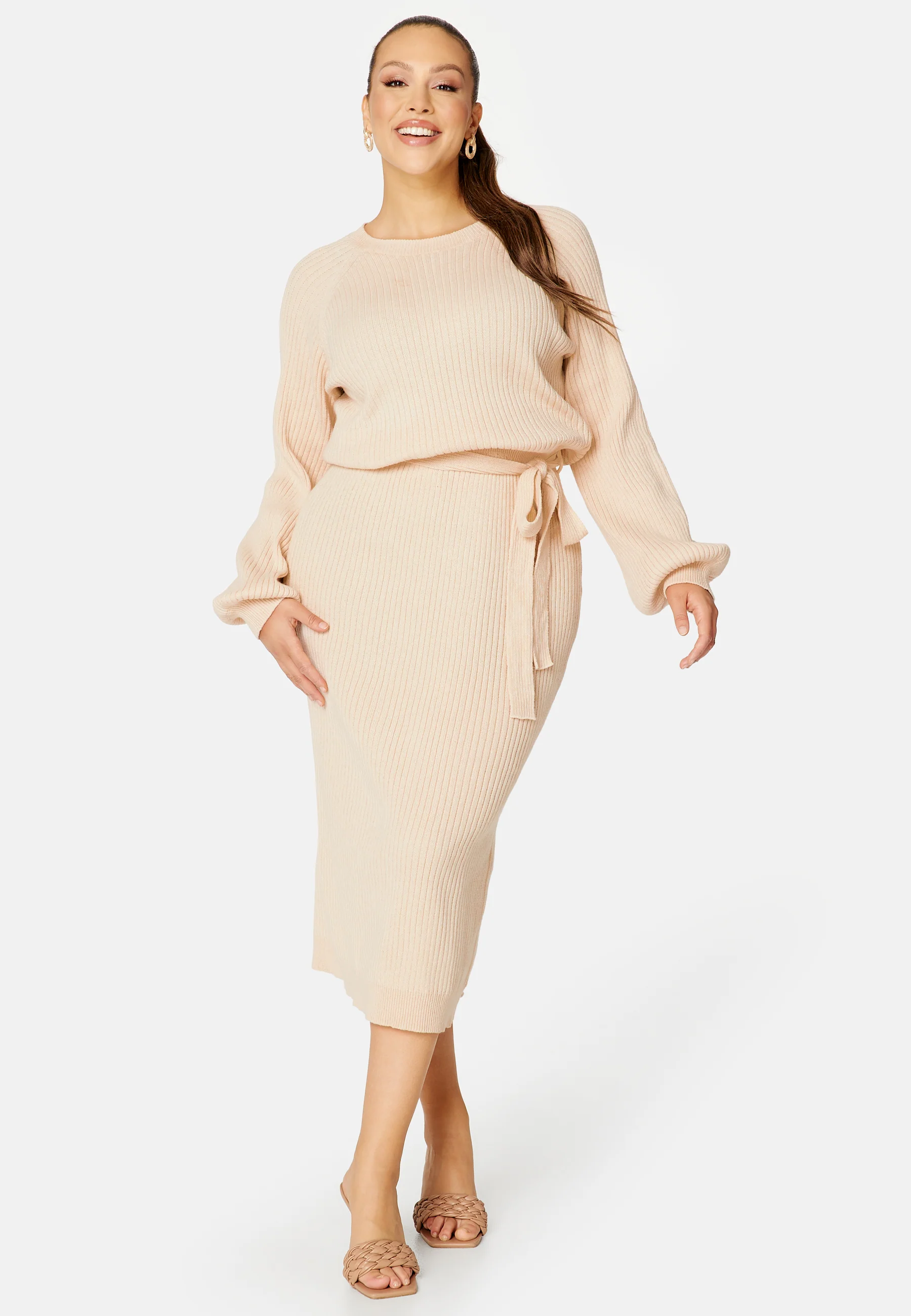 Round Neck Rib Knitted Midi Dress - Image 6