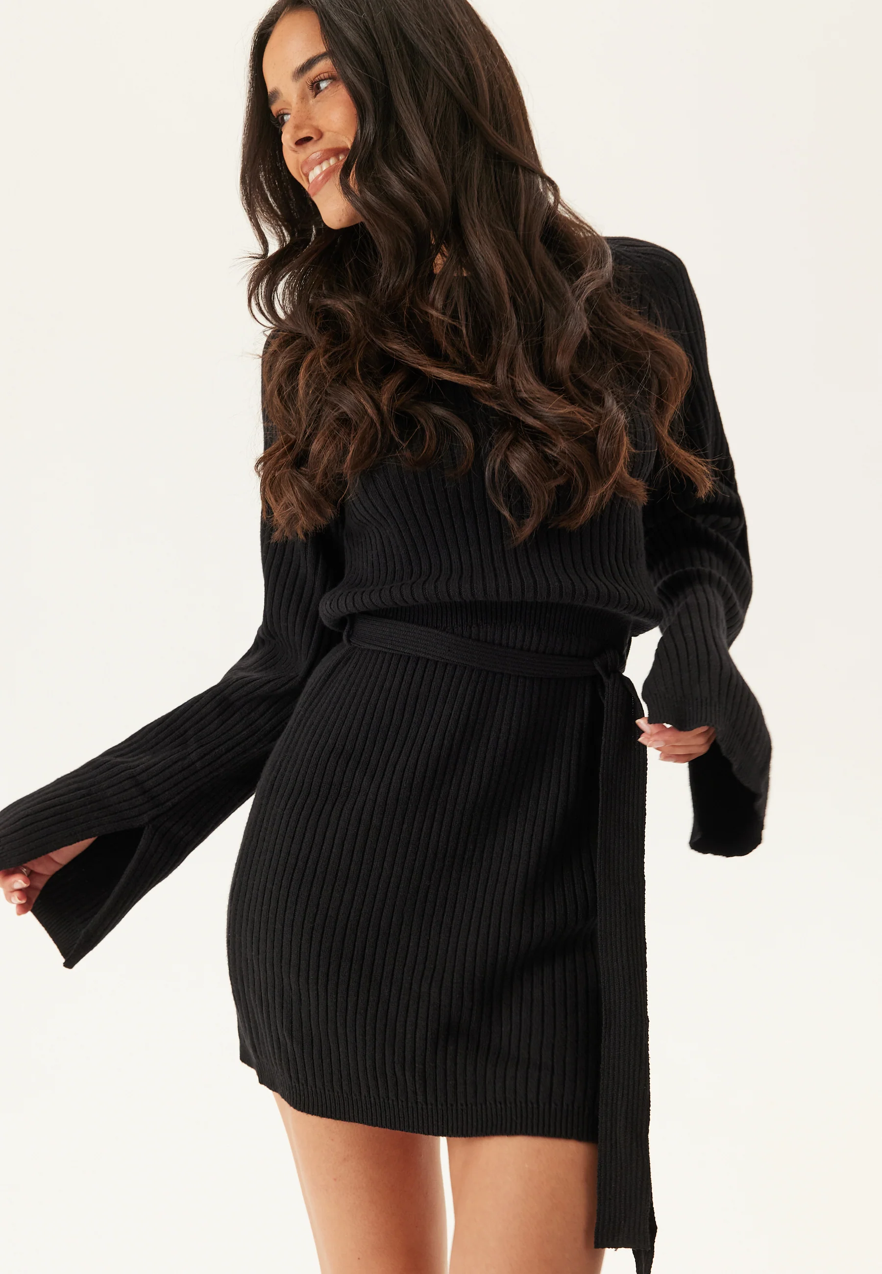 Round Neck Rib Knitted Short Dress - Image 2