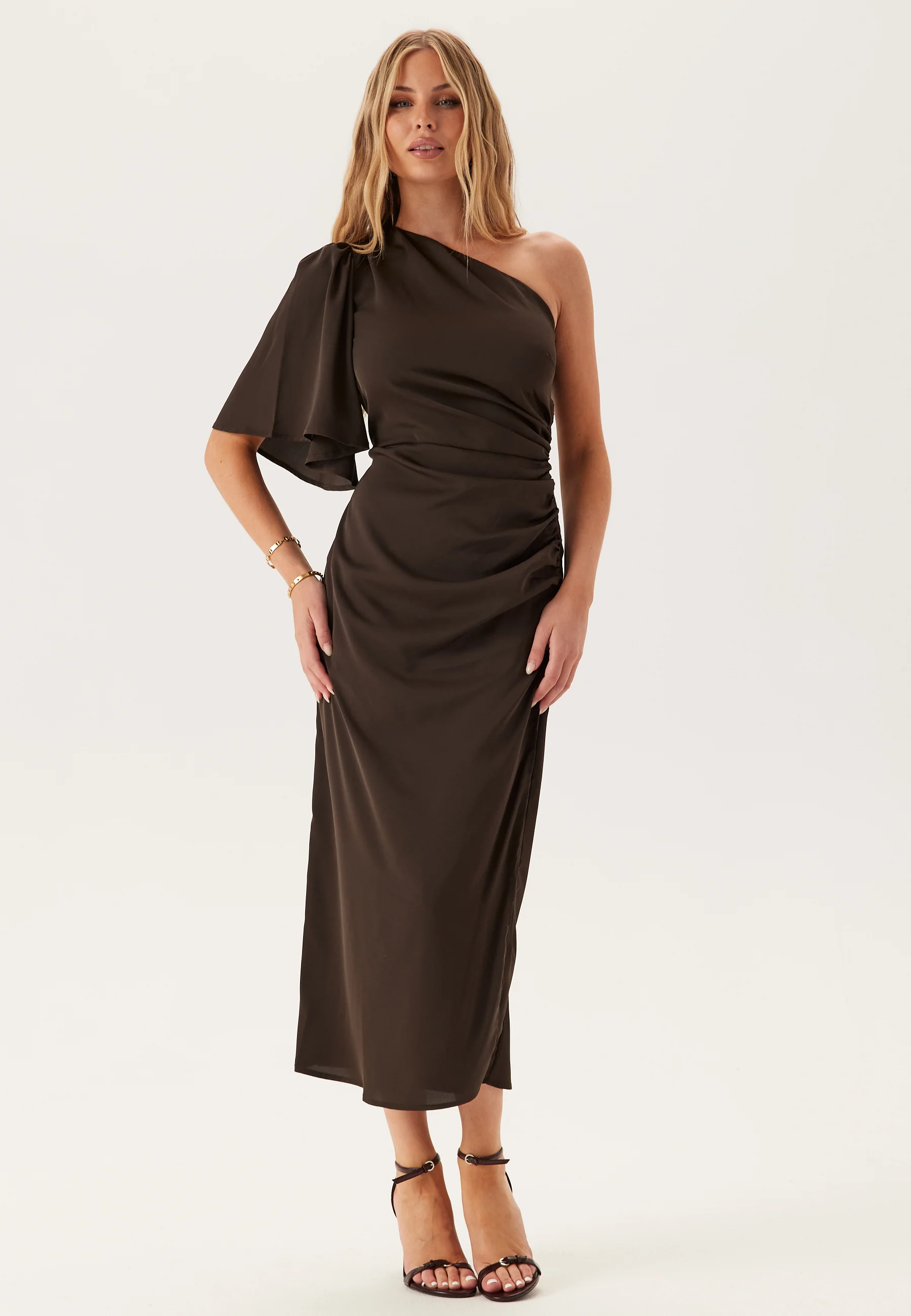 Ruched One Shoulder Midi Dress