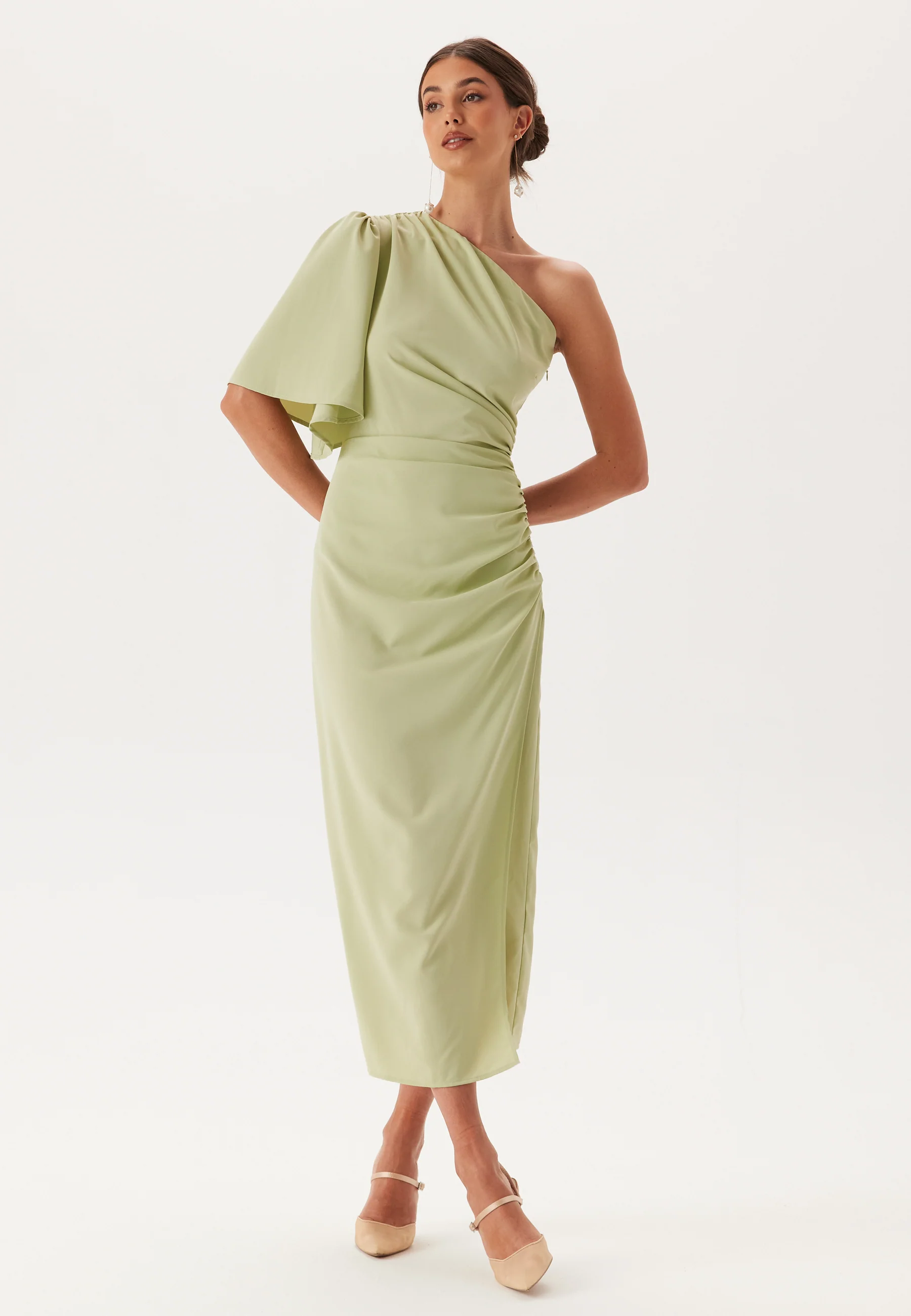 Ruched One Shoulder Midi Dress - Image 3