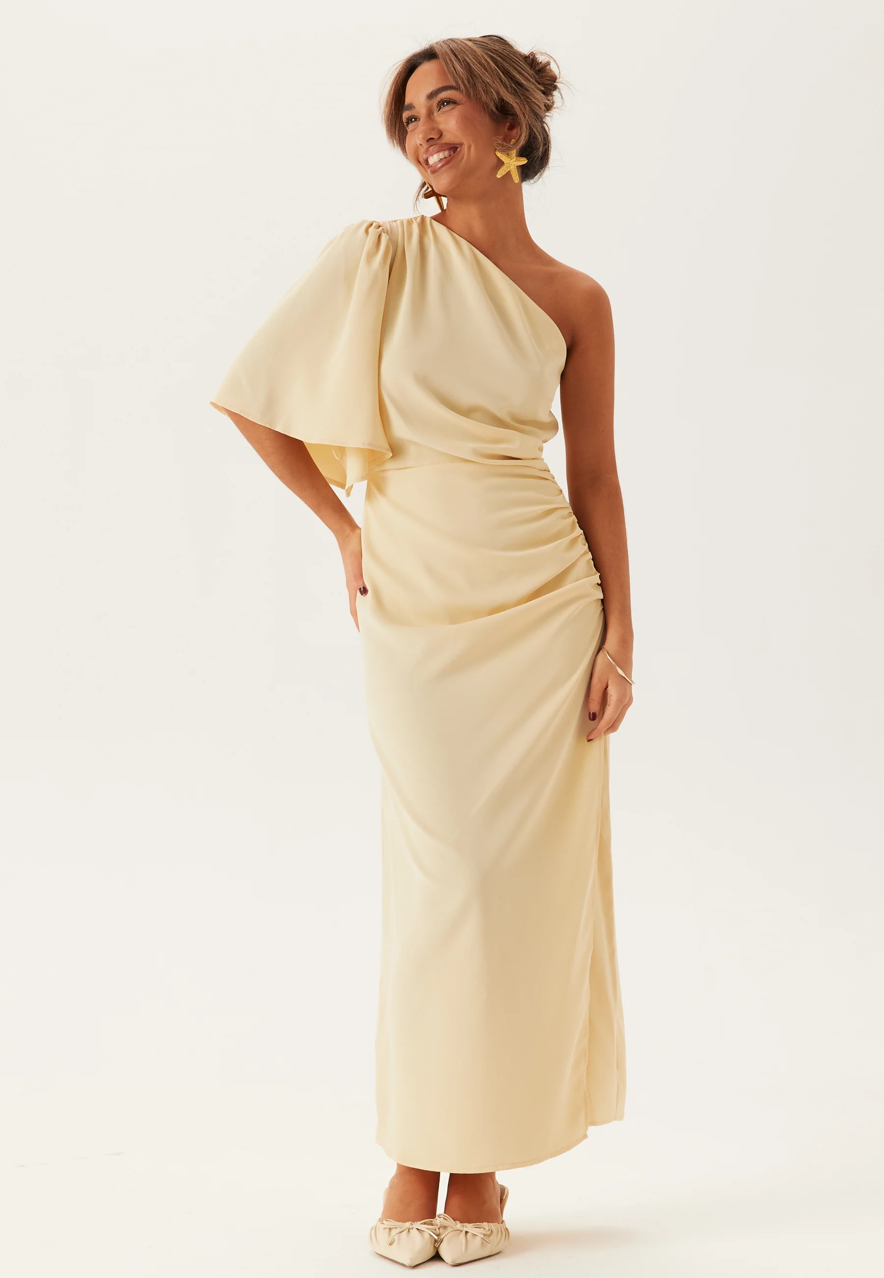 Ruched One Shoulder Midi Dress - Image 2