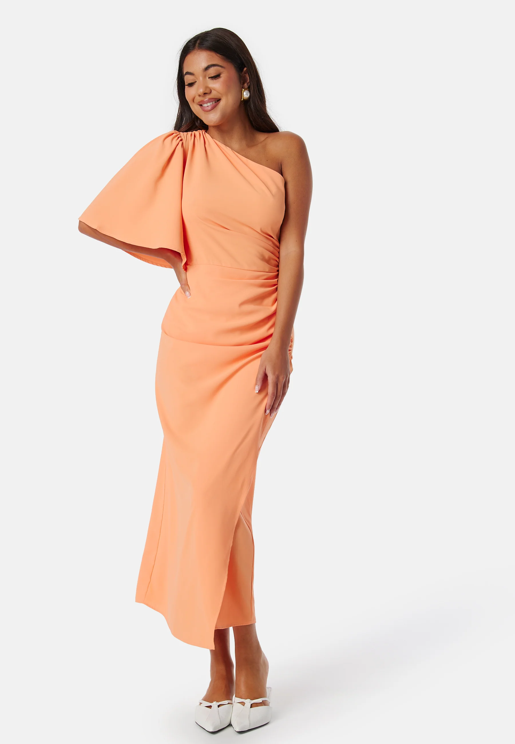 Ruched One Shoulder Midi Dress - Image 2