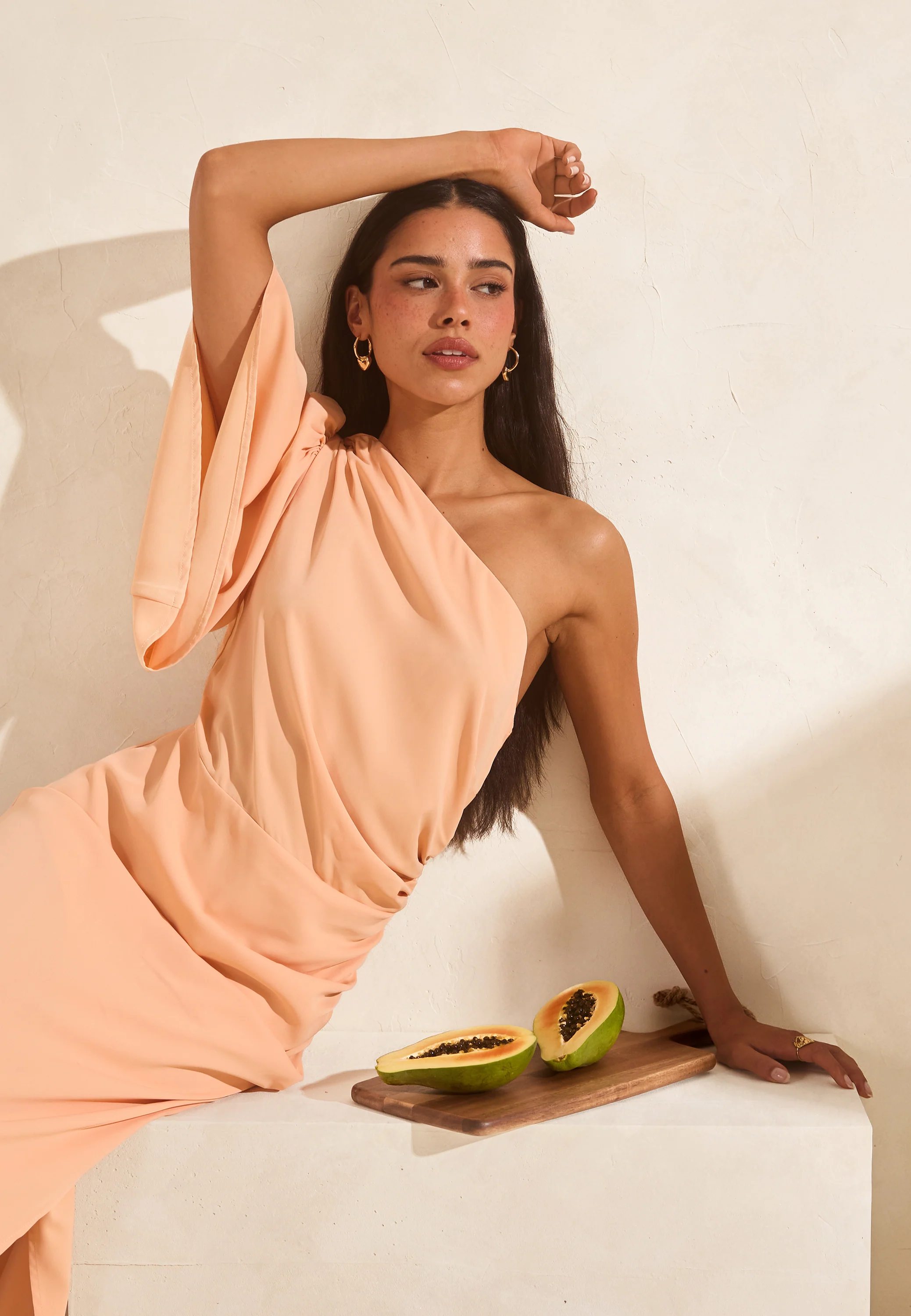 Ruched One Shoulder Midi Dress - Image 2