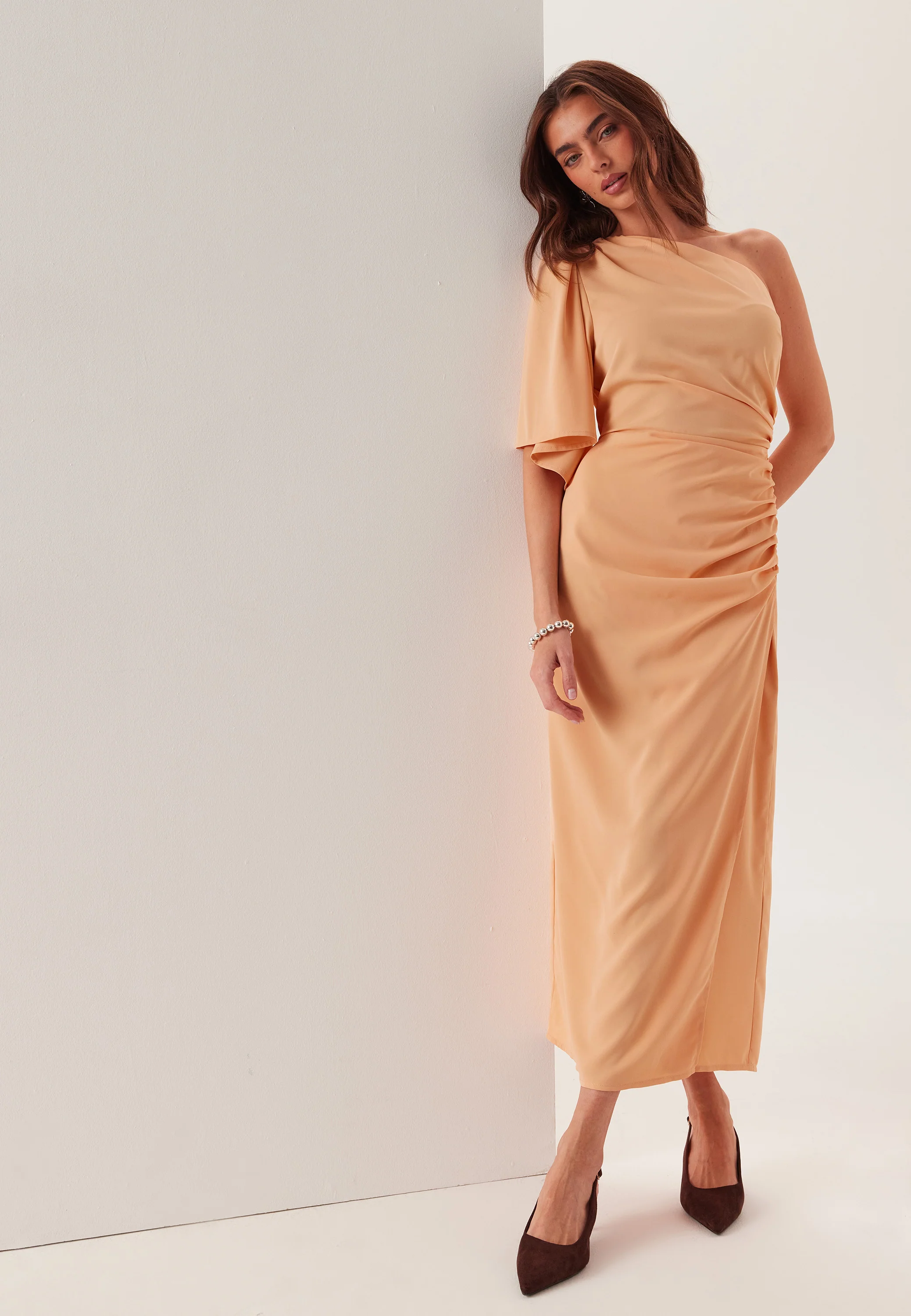 Ruched One Shoulder Midi Dress - Image 3