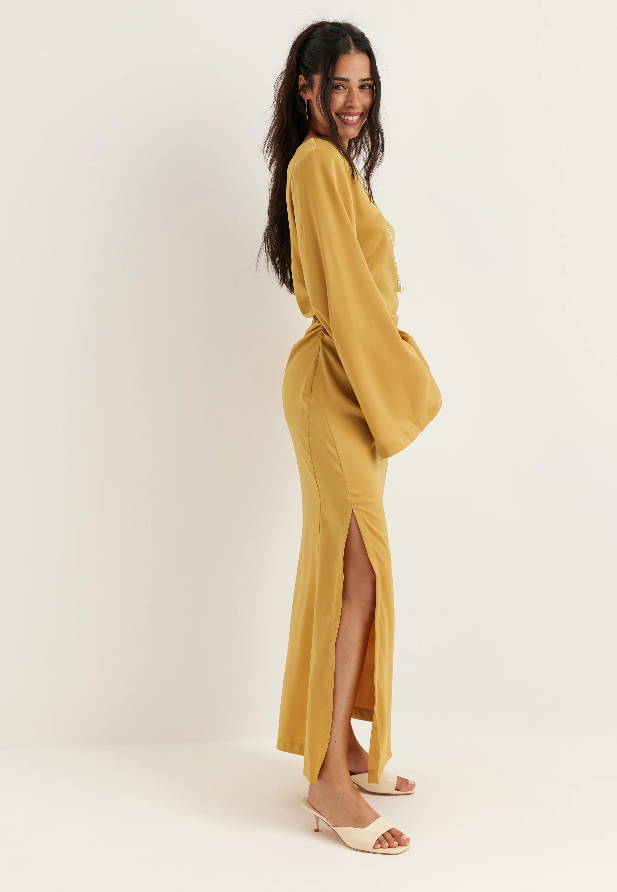 Ruched Satin Maxi Dress - Image 4
