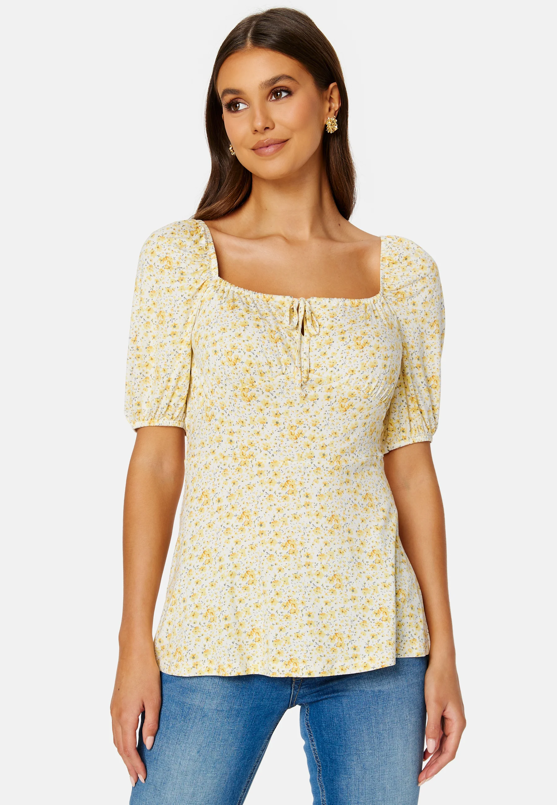 Ruched Short Sleeve Tie Top