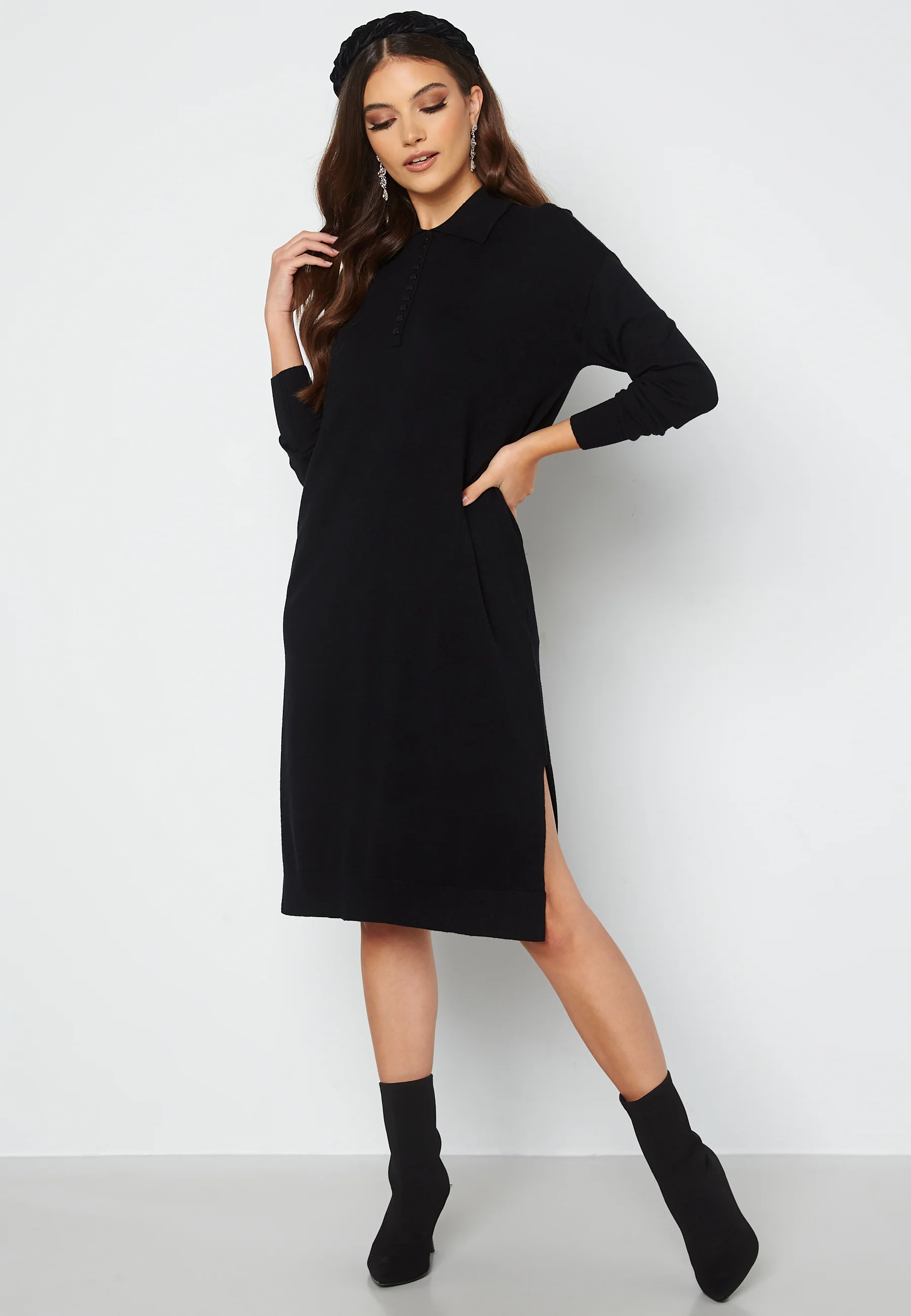 Saba LS Collar Below Knee Dress