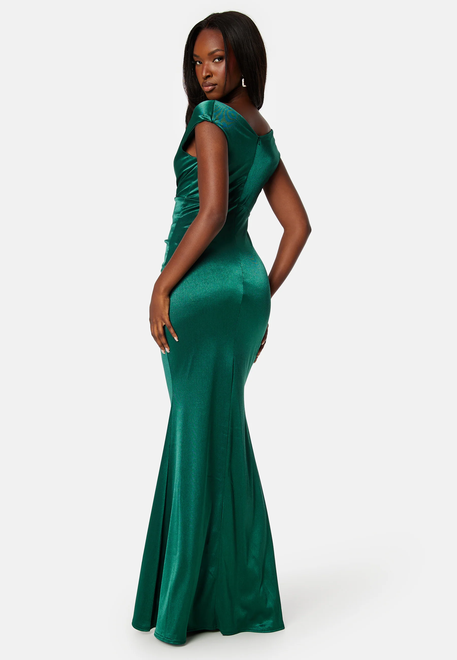 Satin Bardot Pleat Maxi Dress - Image 2