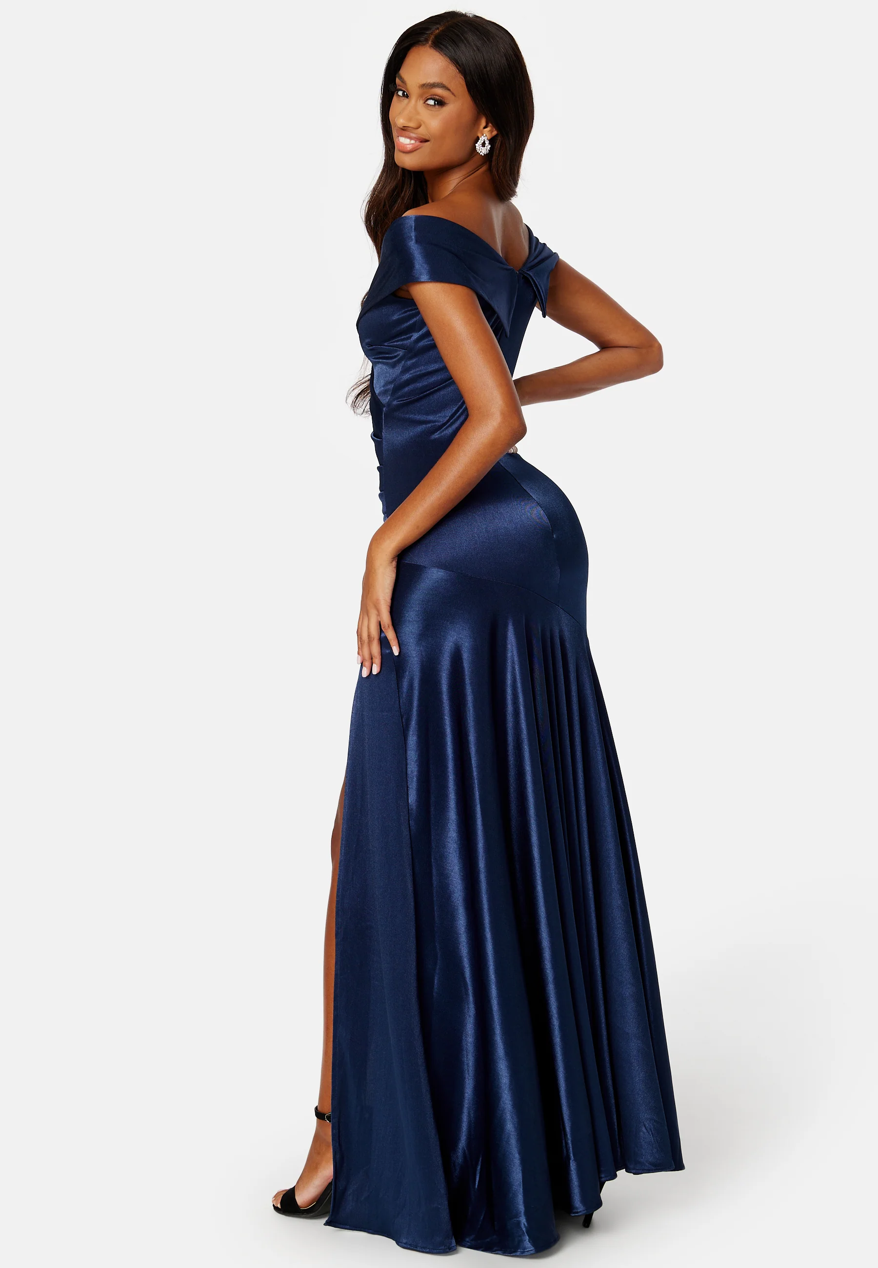 Satin Bardot Pleat Maxi With Split - Image 3
