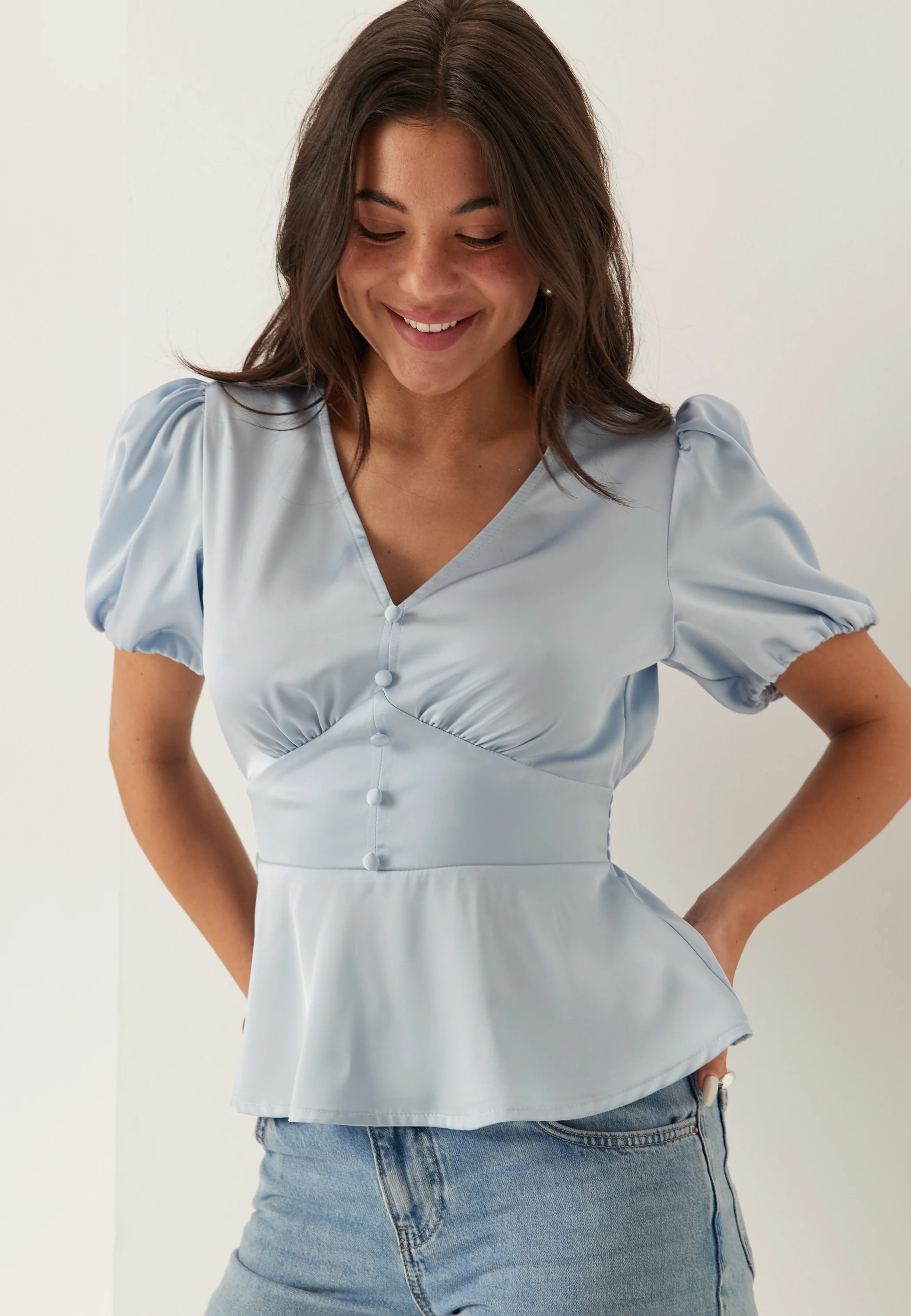 Satin Short Sleeve Blouse - Image 2