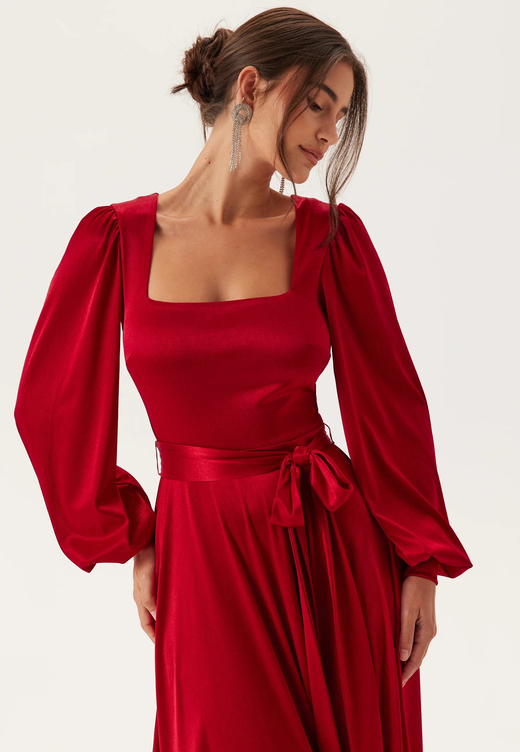 Satin Volume Sleeve Maxi Dress - Image 3