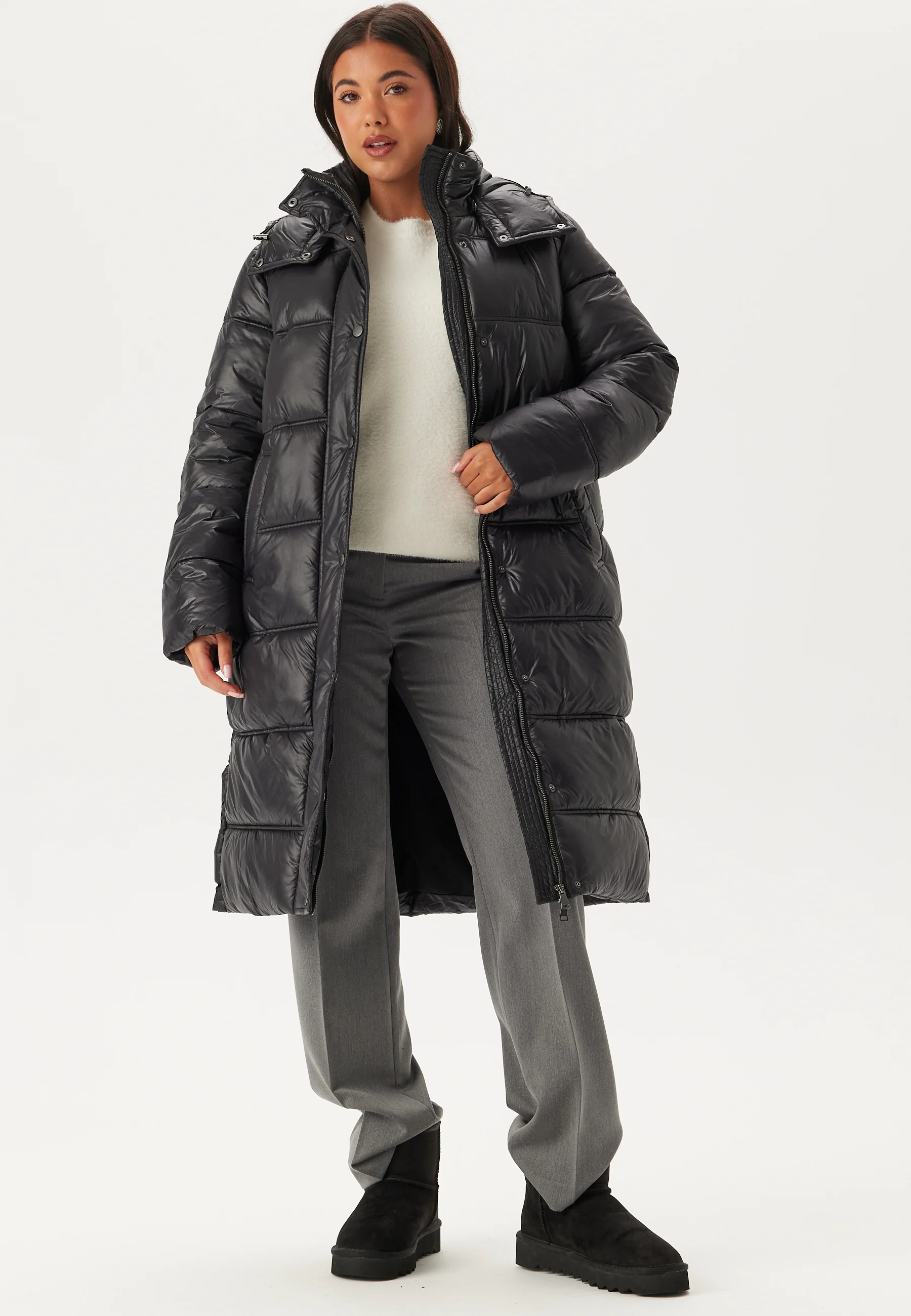 Semi Shiny Long Padded Jacket