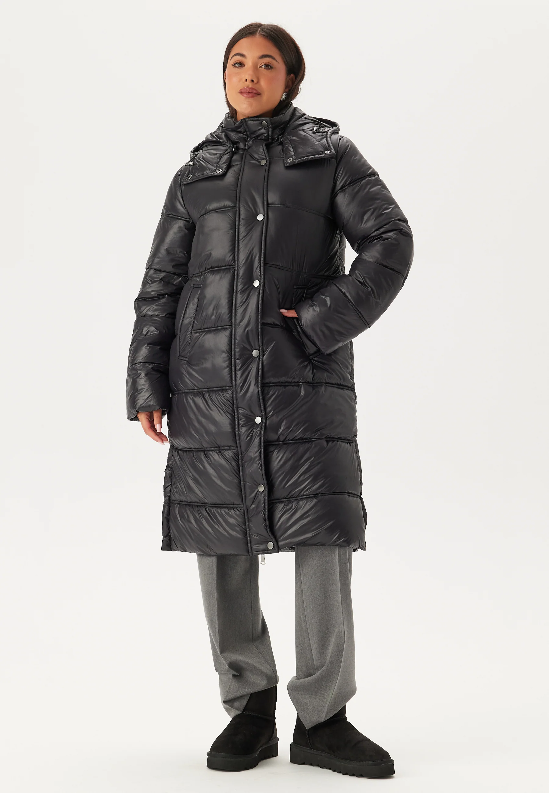 Semi Shiny Long Padded Jacket - Image 3